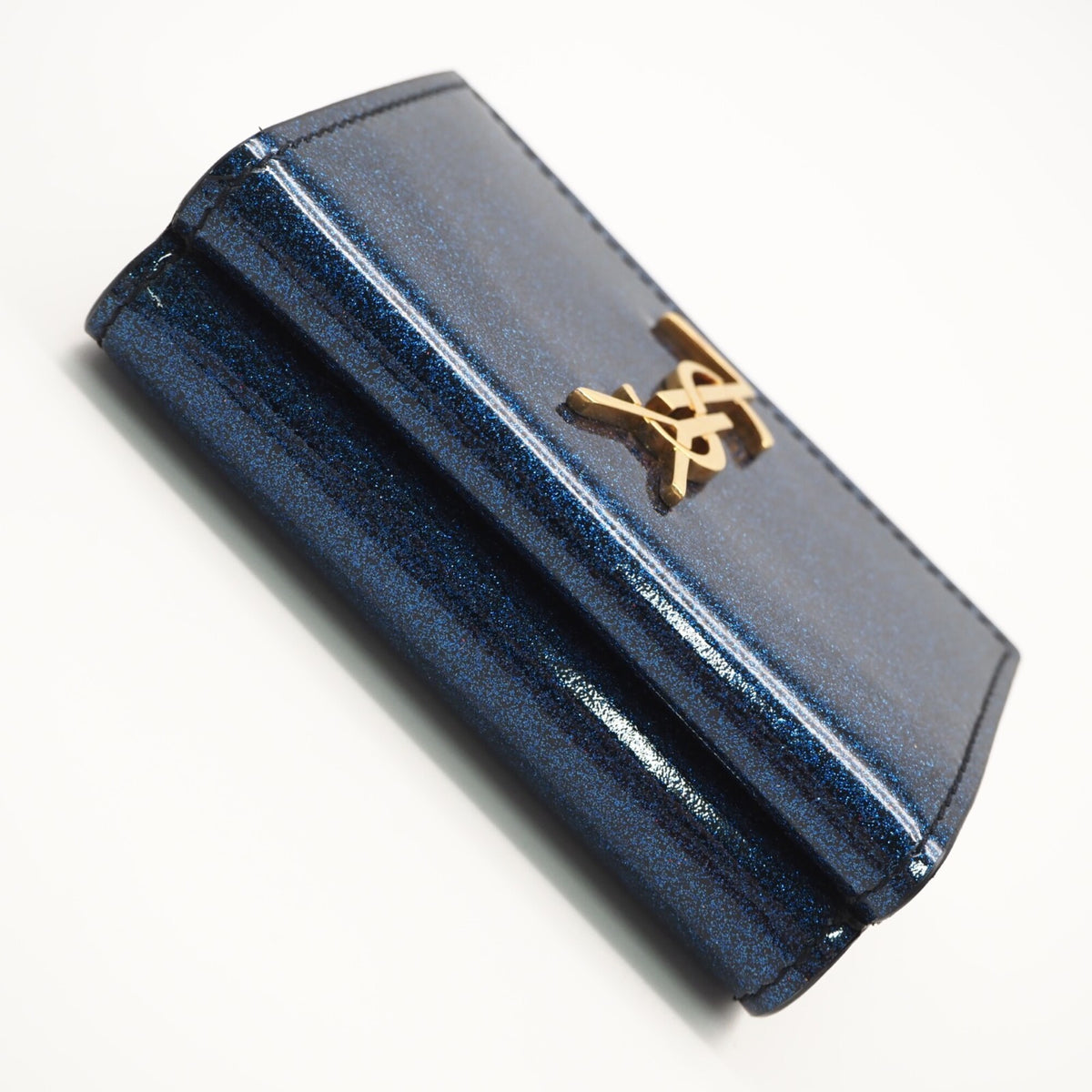 Yves Saint Laurent Blue Patent Leather Wallet (Tri-Fold) (Pre-Owned)