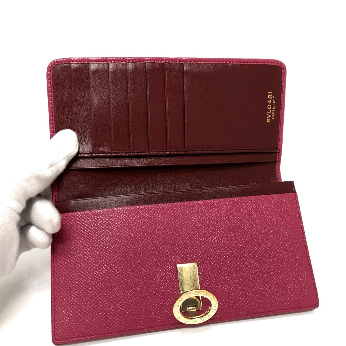 Bvlgari Pink Leather Long Wallet (Bi-Fold) (Pre-Owned)