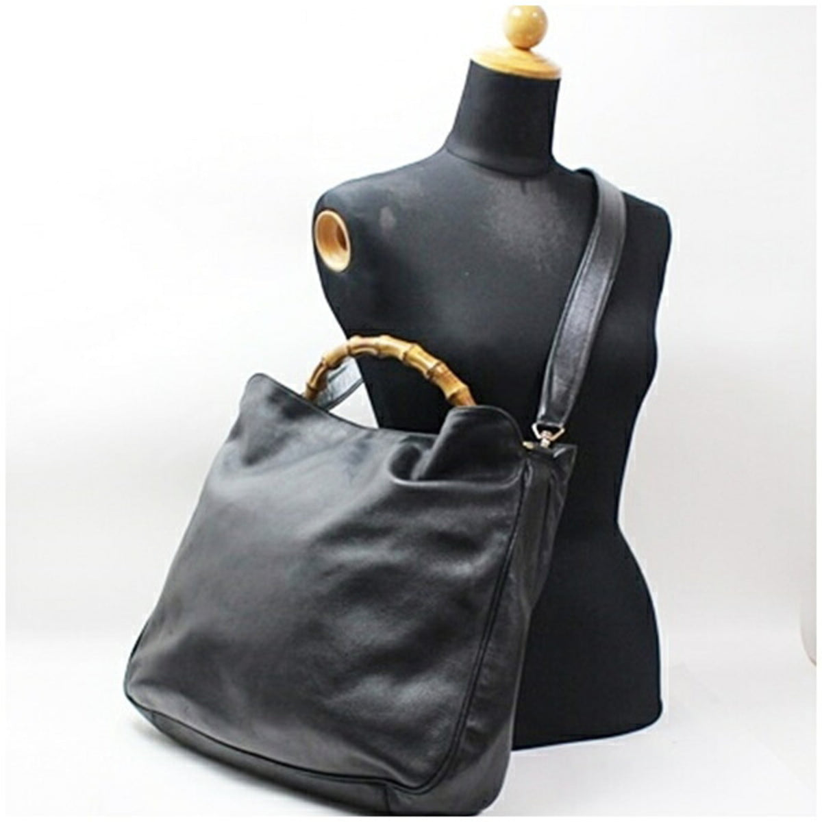 Gucci Black Gray Leather Shoulder Bag (Pre-Owned)
