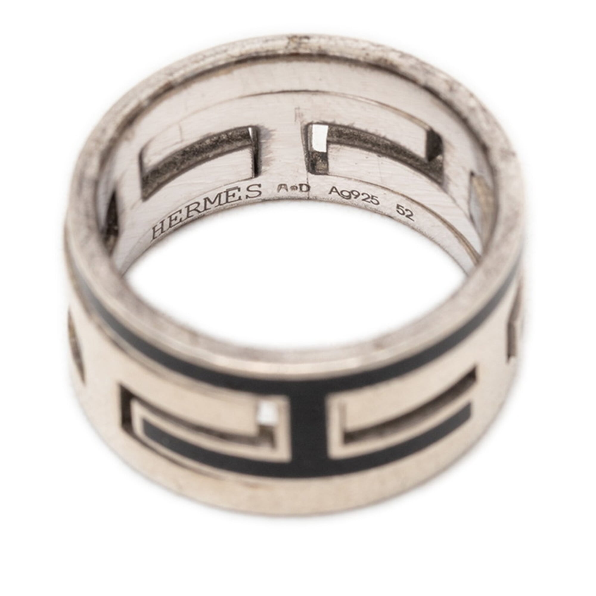 Hermes Black Silver Silver 925 Band Ring (Pre-Owned)