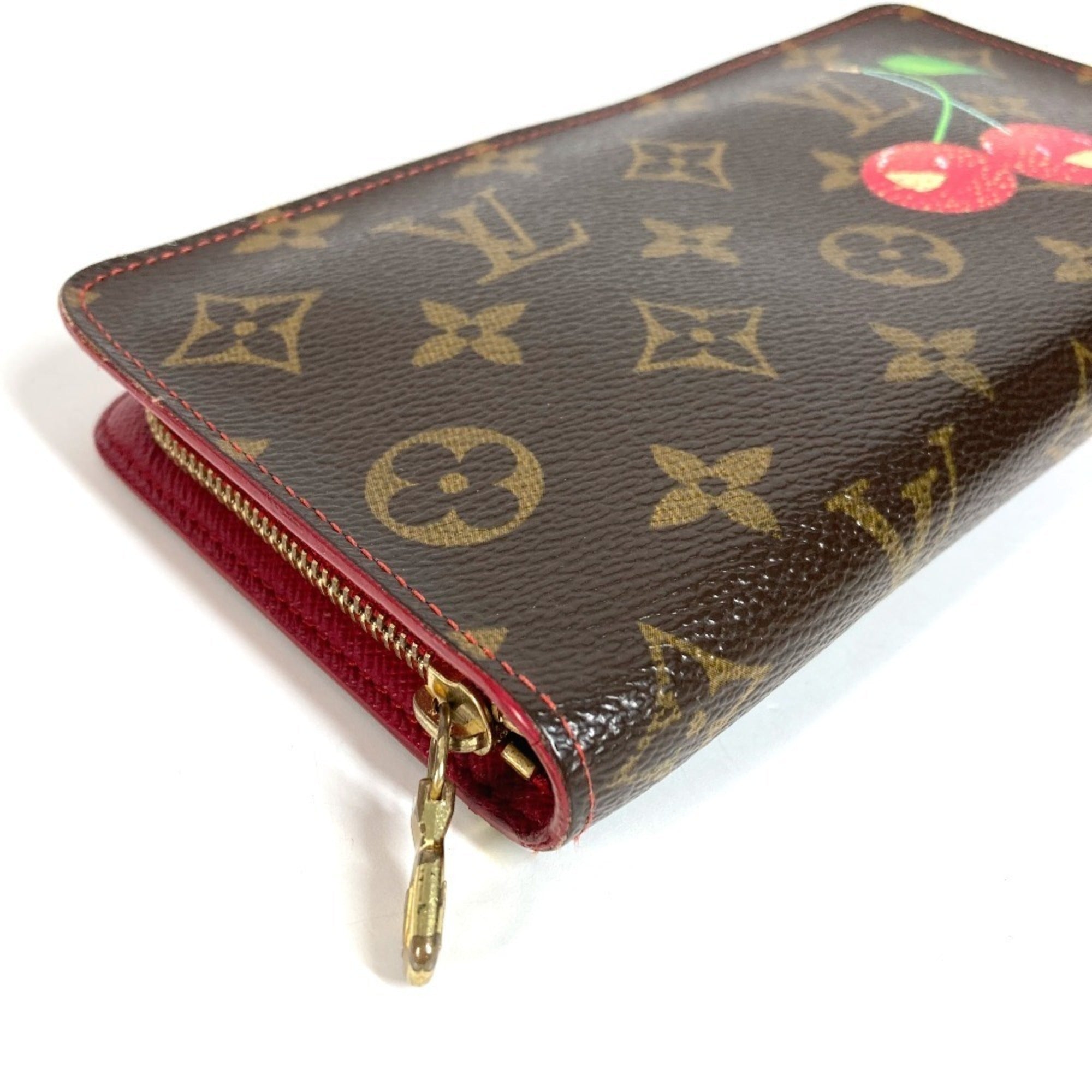 Louis Vuitton Brown Red Color Monogram Cherry Blossom Long Wallet (Bi-Fold) (Pre-Owned)