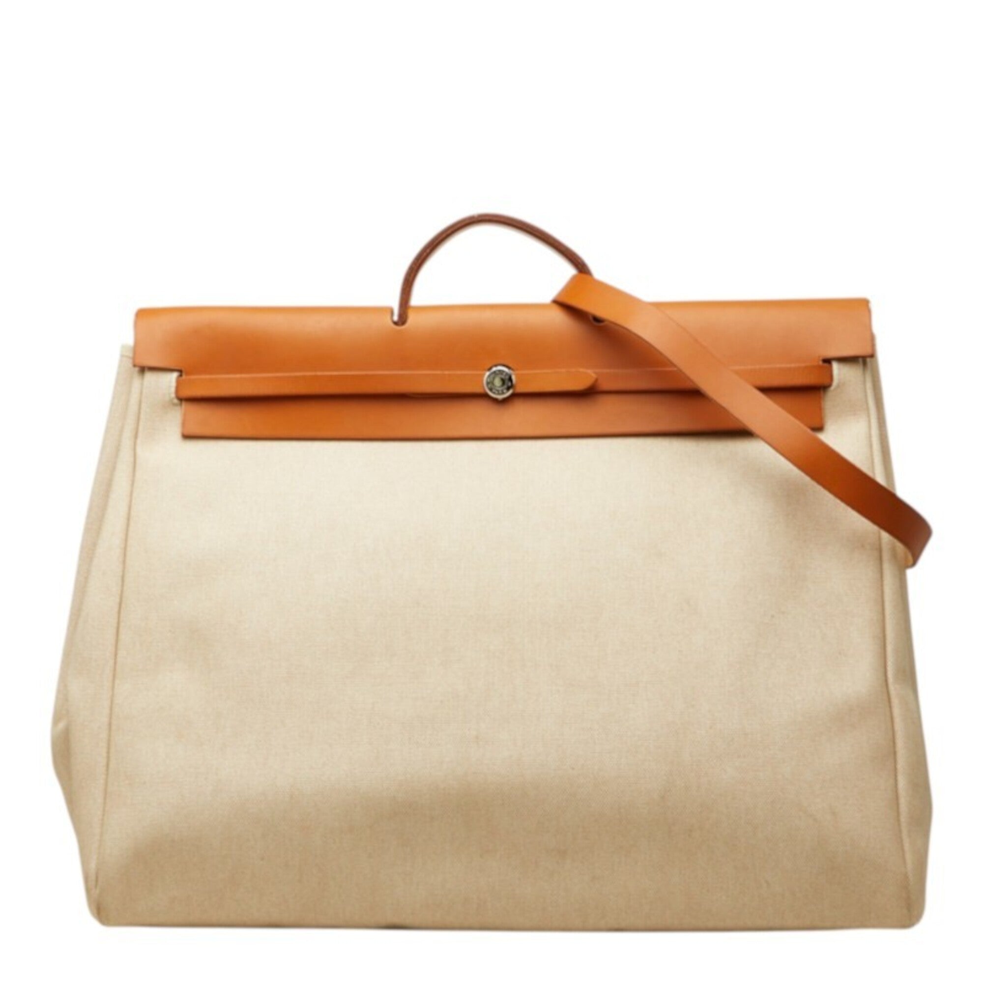 Hermes Beige Brown Canvas Handbag Shoulder Bag (Pre-Owned)