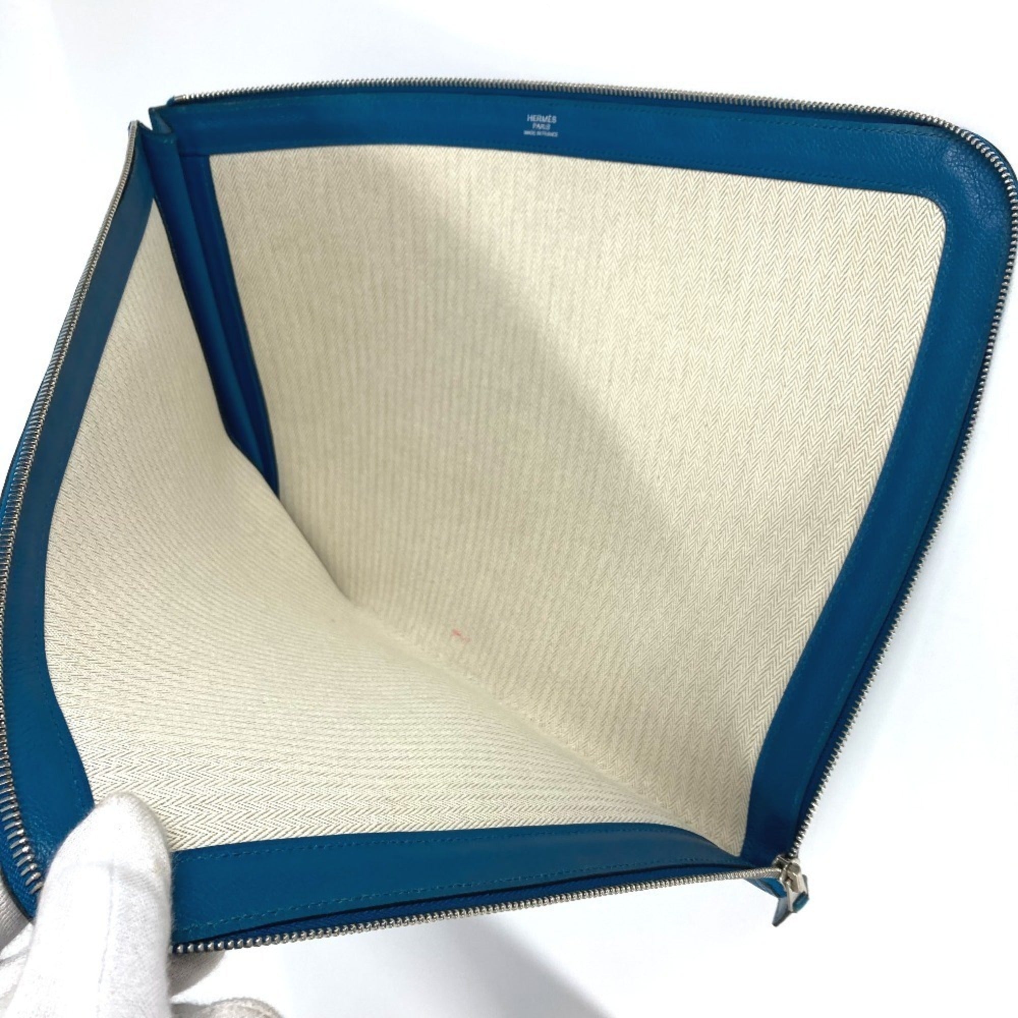Hermes Blue Leather Clutch Bag Pouch (Pre-Owned)