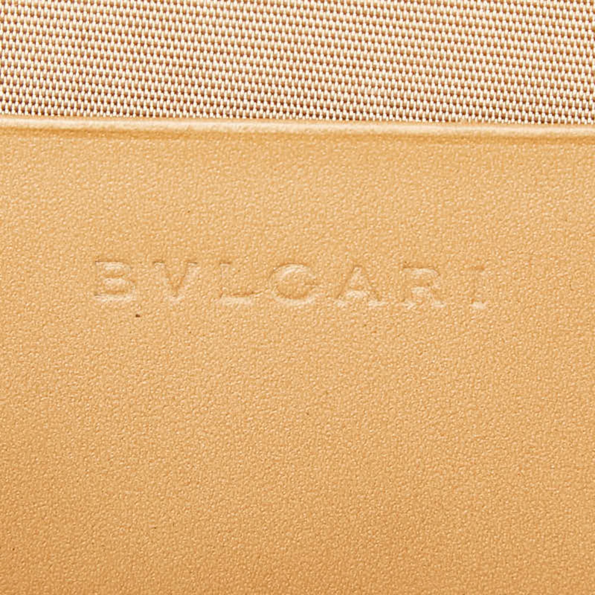 Bvlgari Beige Brown Canvas Leather Handbag Pouch Shoulder Bag (Pre-Owned)