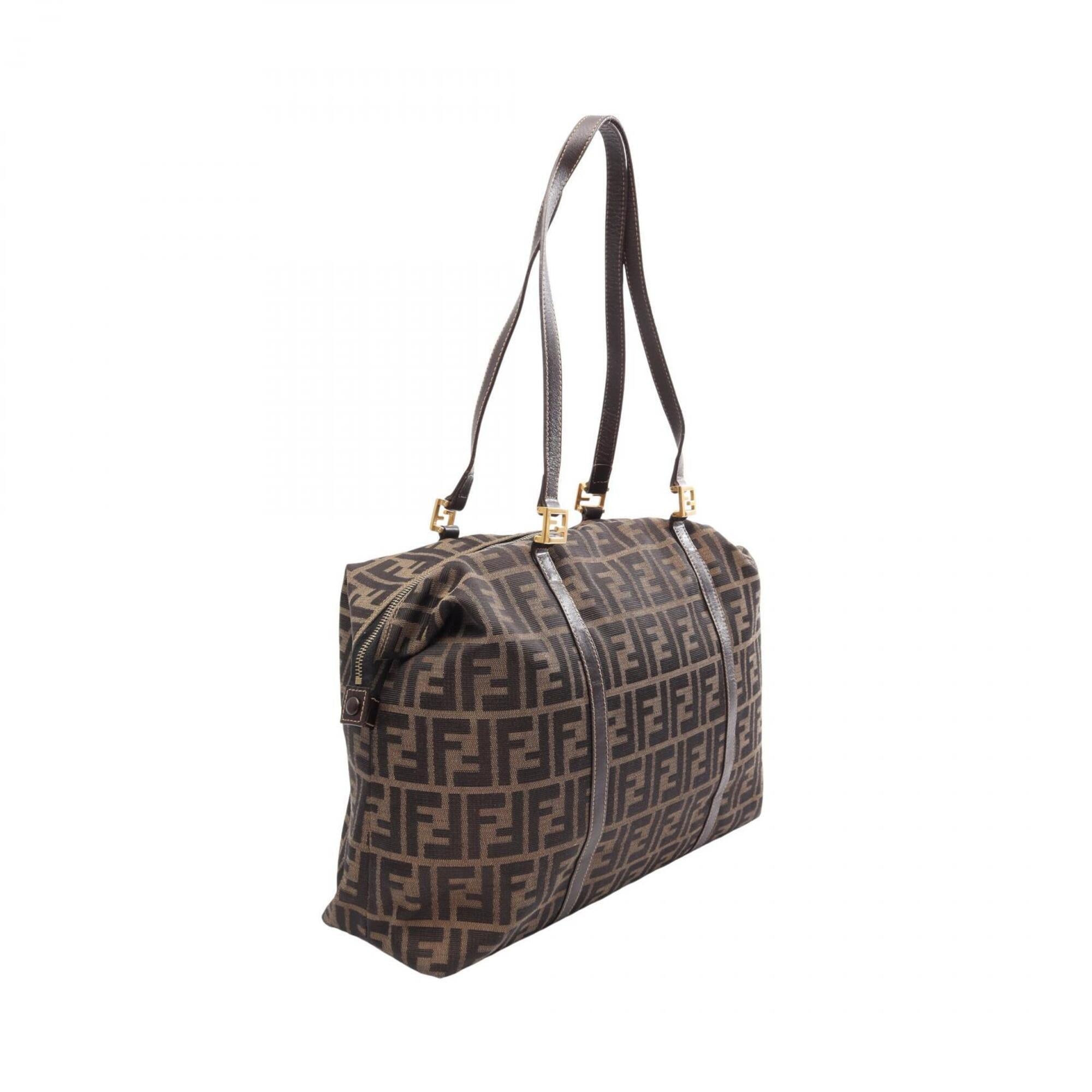 Fendi Black Brown Canvas Leather Handbag Tote Bag (Pre-Owned)