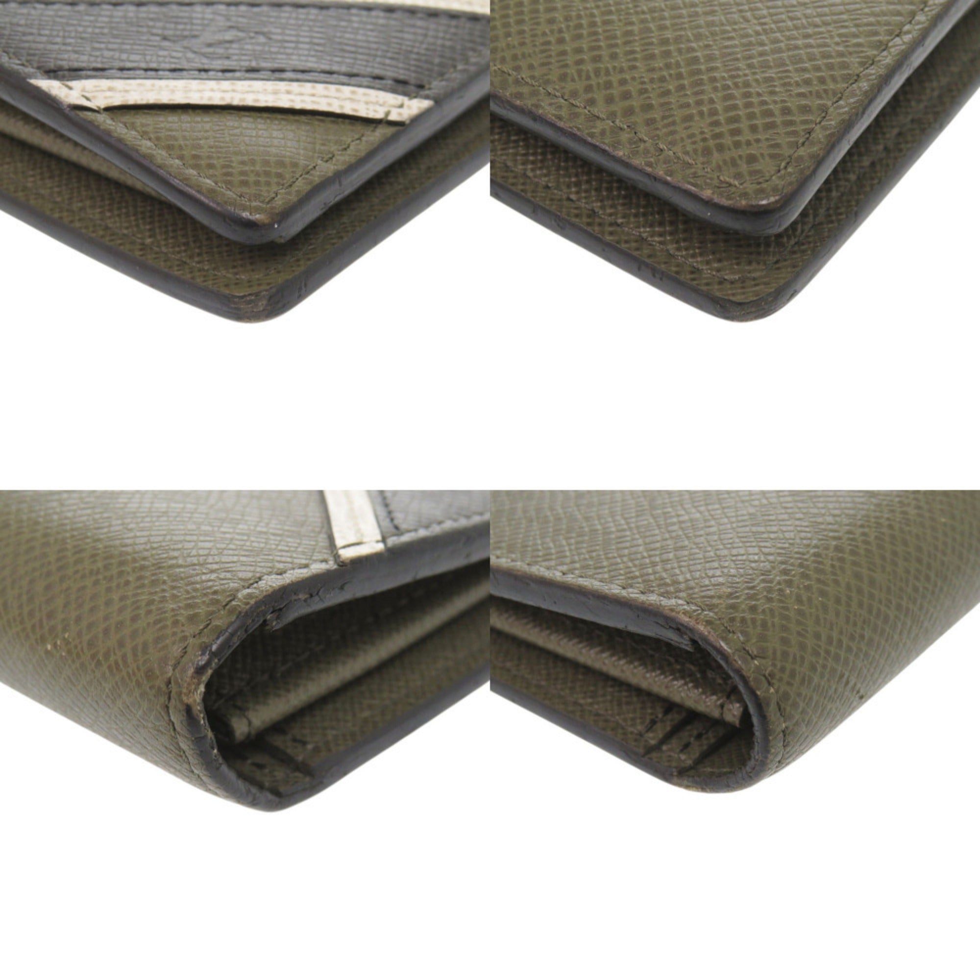 Louis Vuitton Khaki Taiga Leather Long Wallet (Bi-Fold) (Pre-Owned)