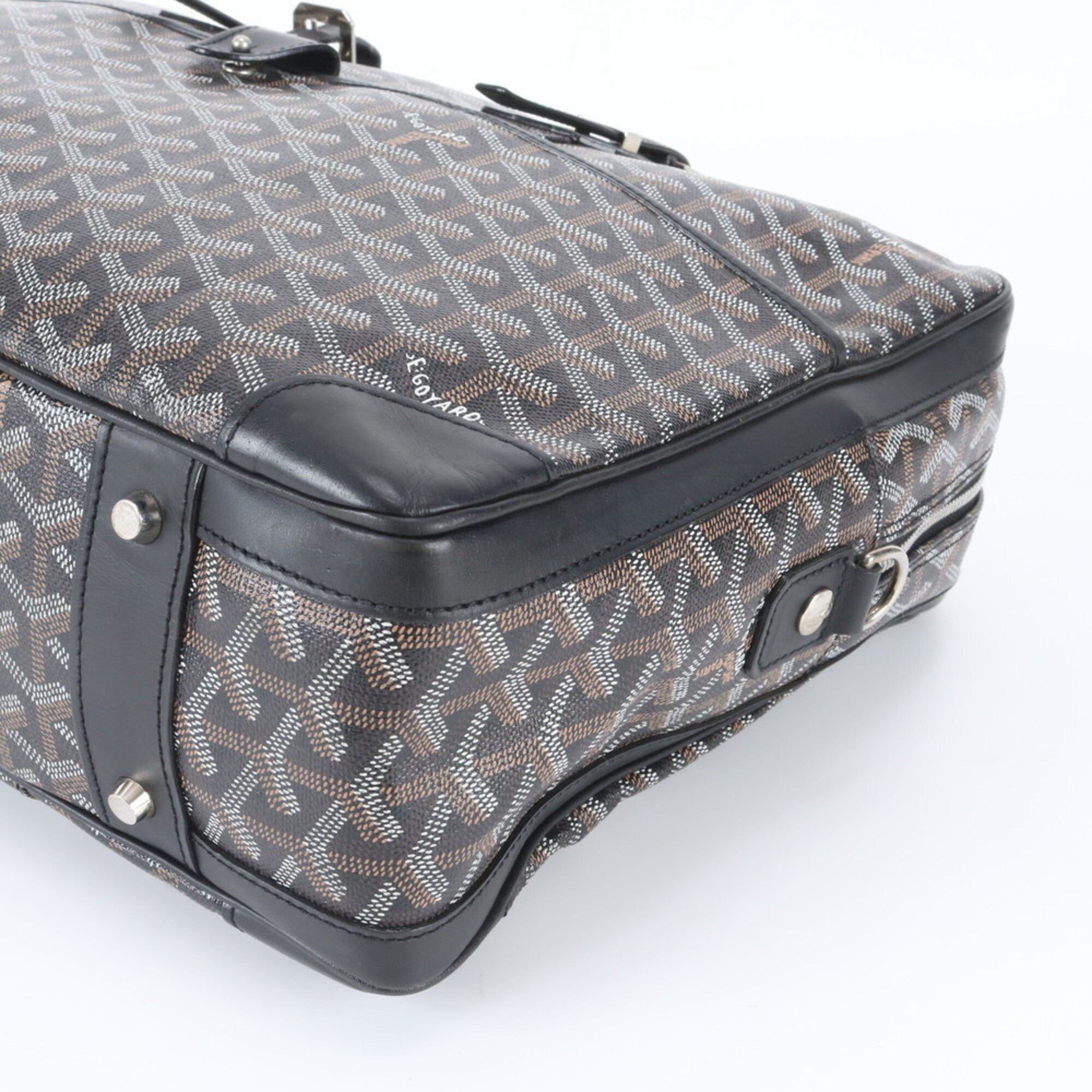 Goyard Black Brown Leather Coated Canvas Briefcase Tote Bag (Pre-Owned)