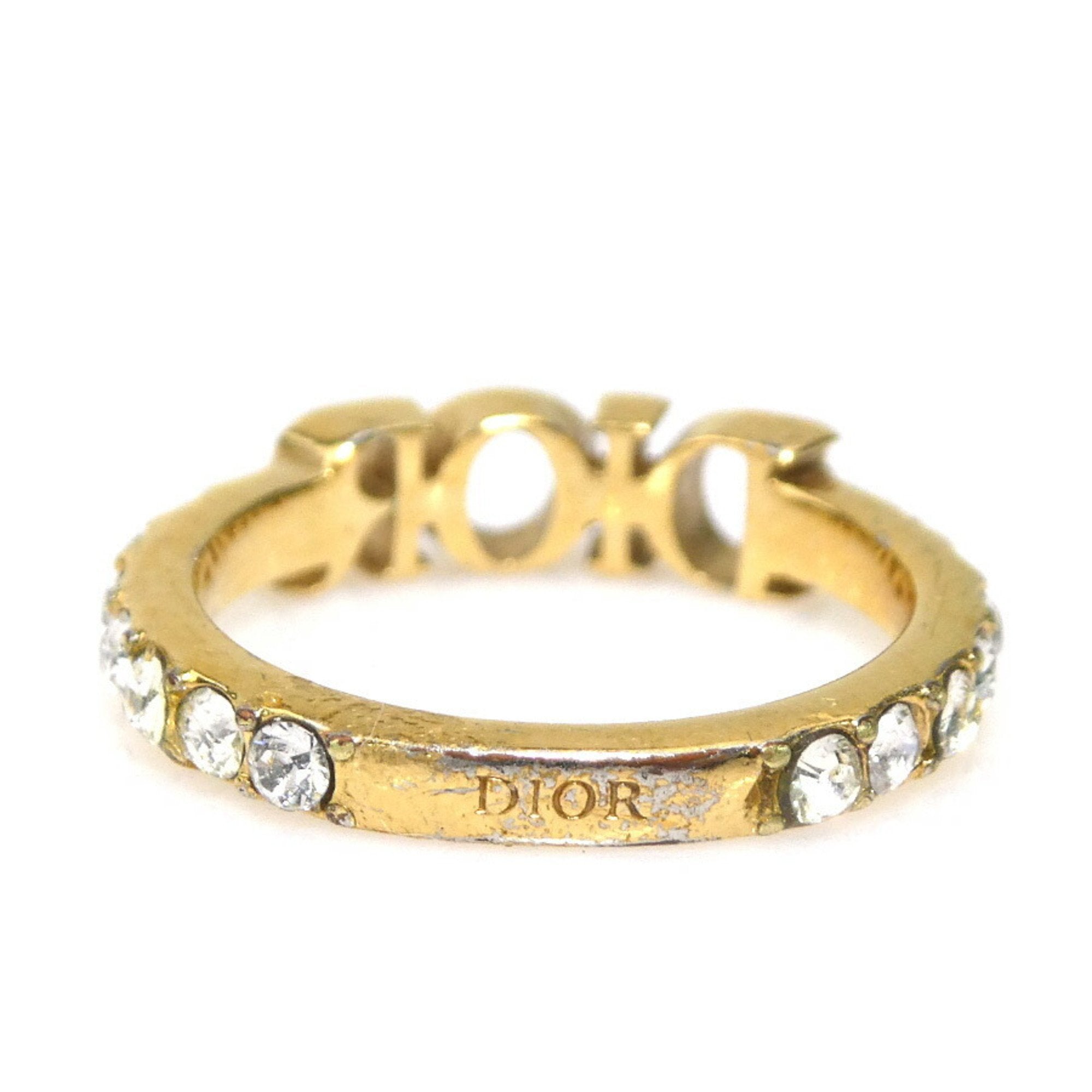 Christian Dior Gold Metal Rhinestone Band Ring (Pre-Owned)