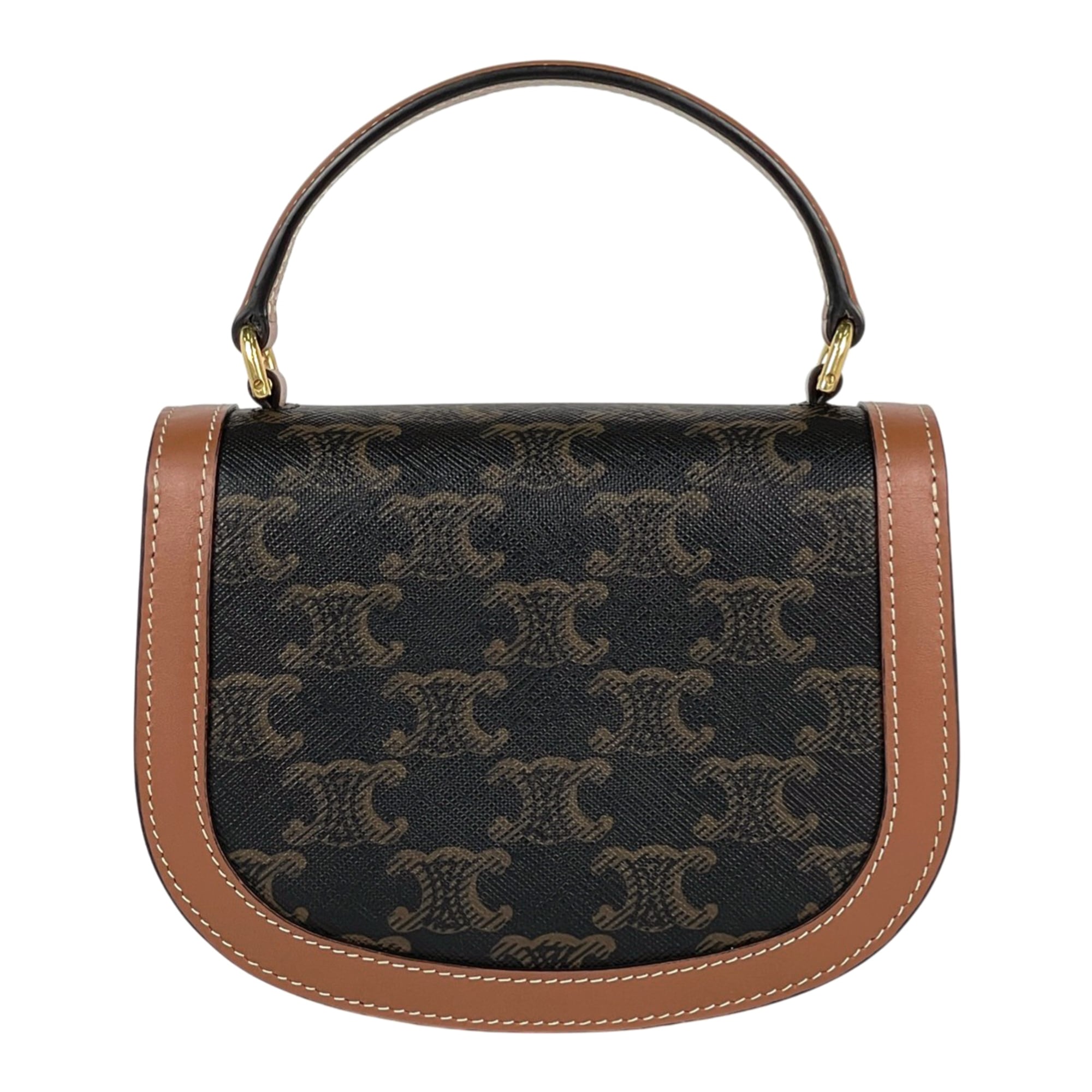 Celine Brown Coated Canvas Leather Handbag Shoulder Bag (Pre-Owned)