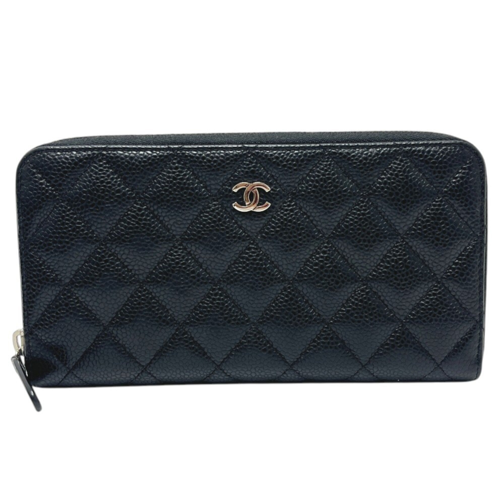 Chanel Black Grained Calfskin Long Wallet (Bi-Fold) (Pre-Owned)