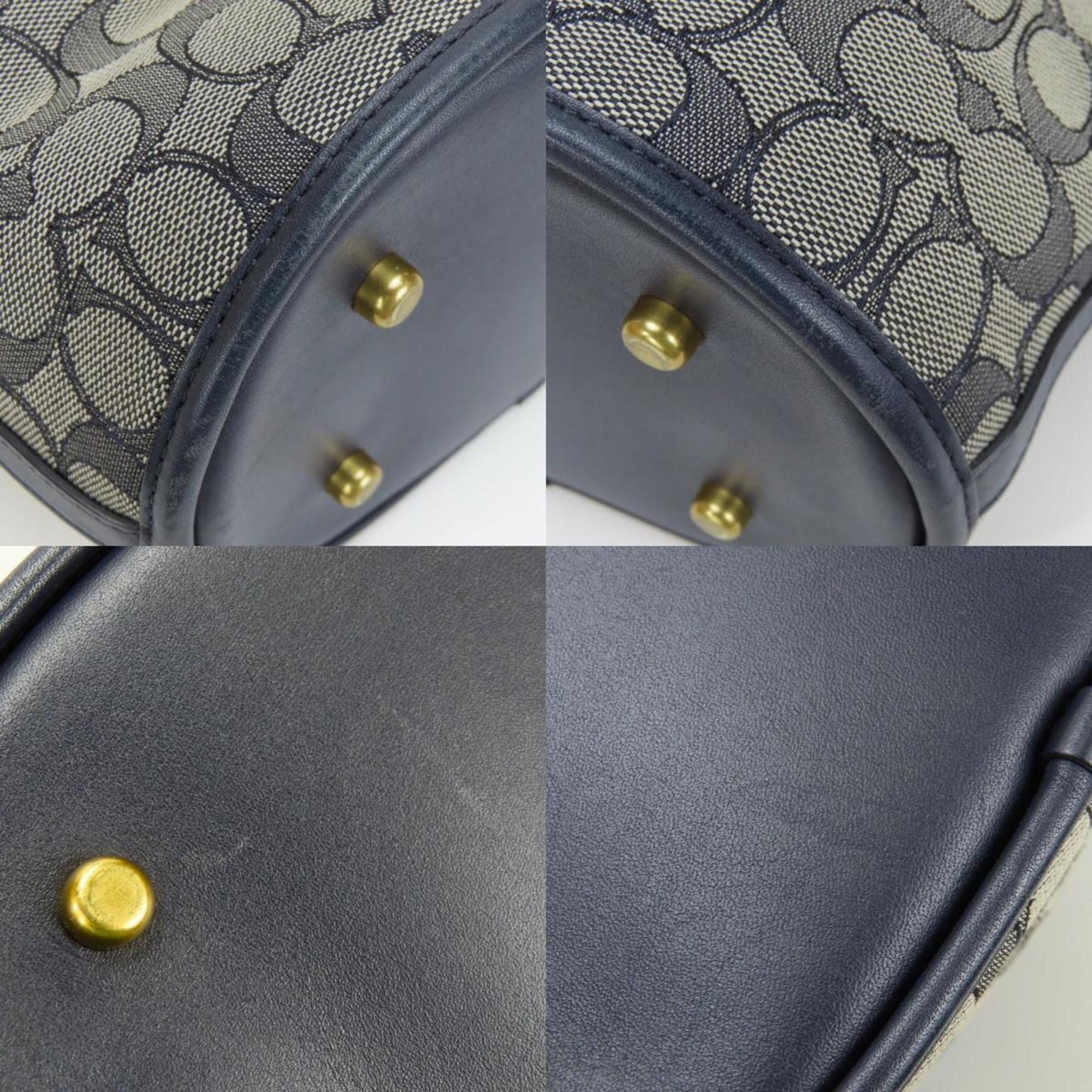 Coach Gray Navy Canvas Leather Shoulder Bag (Pre-Owned)