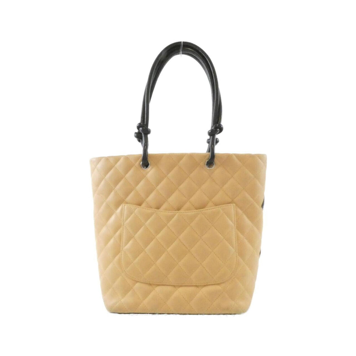 Chanel Ligne Cambon Beige Black Leather Handbag (Pre-Owned)