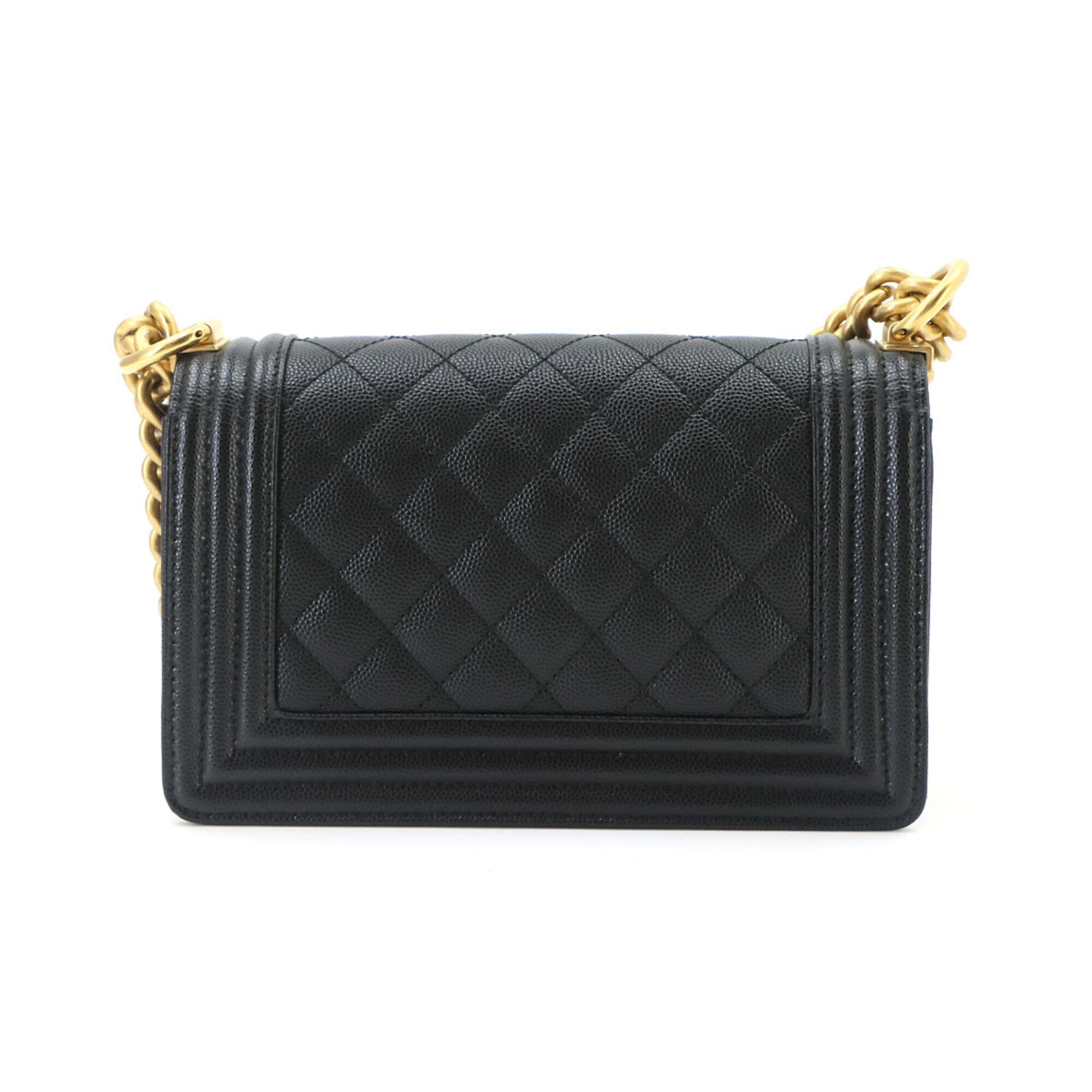 Chanel Boy Chanel Black Grained Calfskin Handbag Shoulder Bag (Pre-Owned)