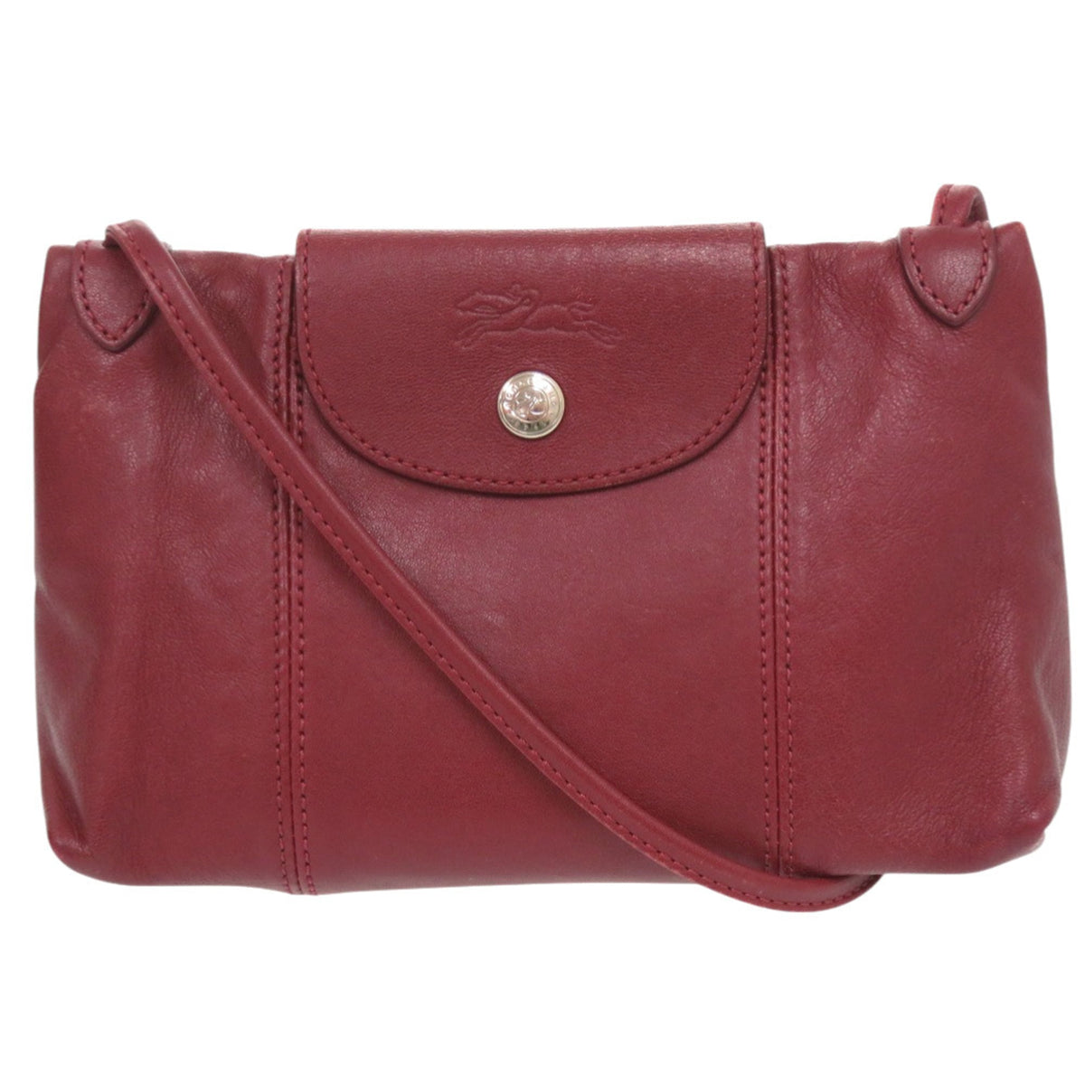 Longchamp Le Pliage Bordeaux Leather Shoulder Bag (Pre-Owned)