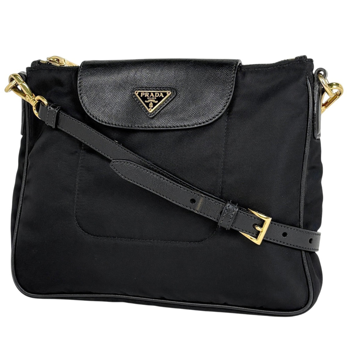 Prada Black Nero Nylon Leather Shoulder Bag (Pre-Owned)