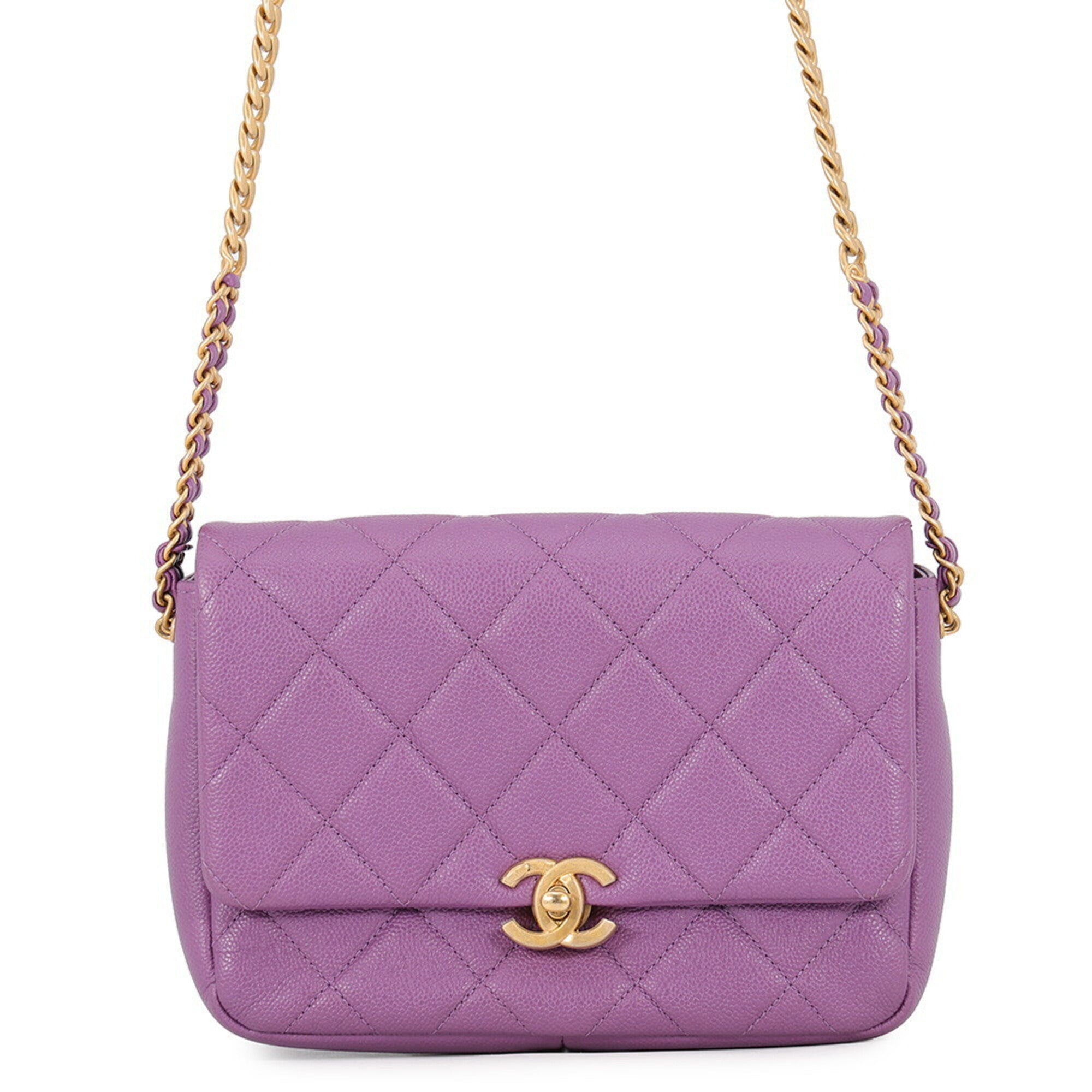 Chanel Matelasse Purple Grained Calfskin Shoulder Bag (Pre-Owned)