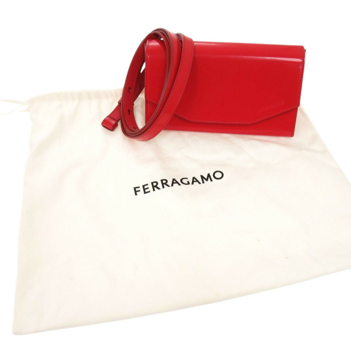 Salvatore Ferragamo Red Color Leather Clutch Bag Shoulder Bag (Pre-Owned)