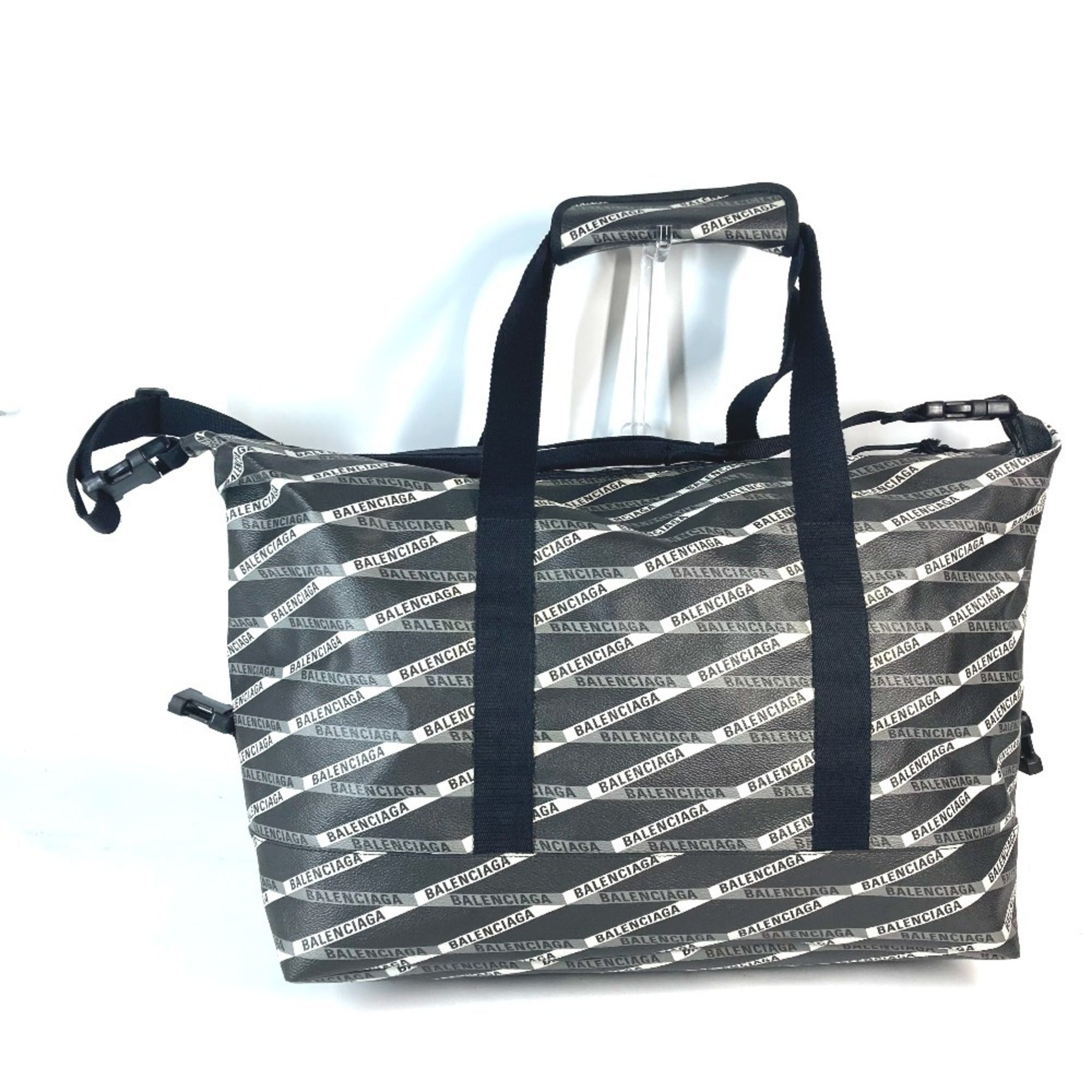 Balenciaga Black Gray Leather Pvc Boston Bag Shoulder Bag (Pre-Owned)