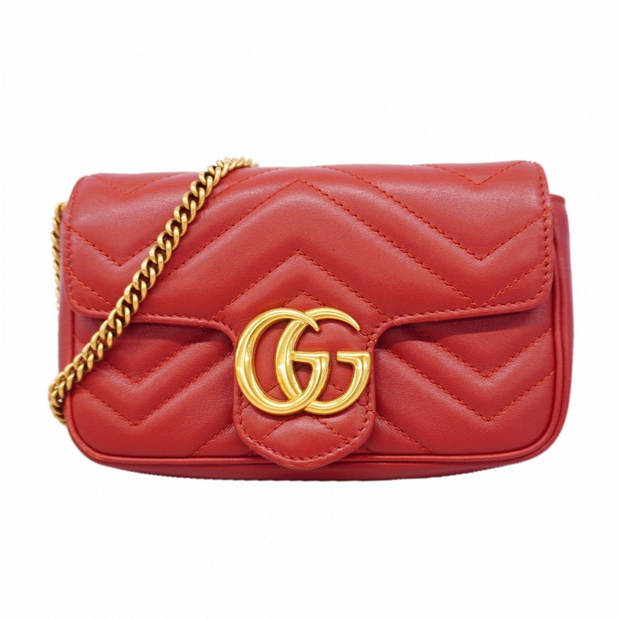 Gucci Red Color Leather Shoulder Bag (Pre-Owned)