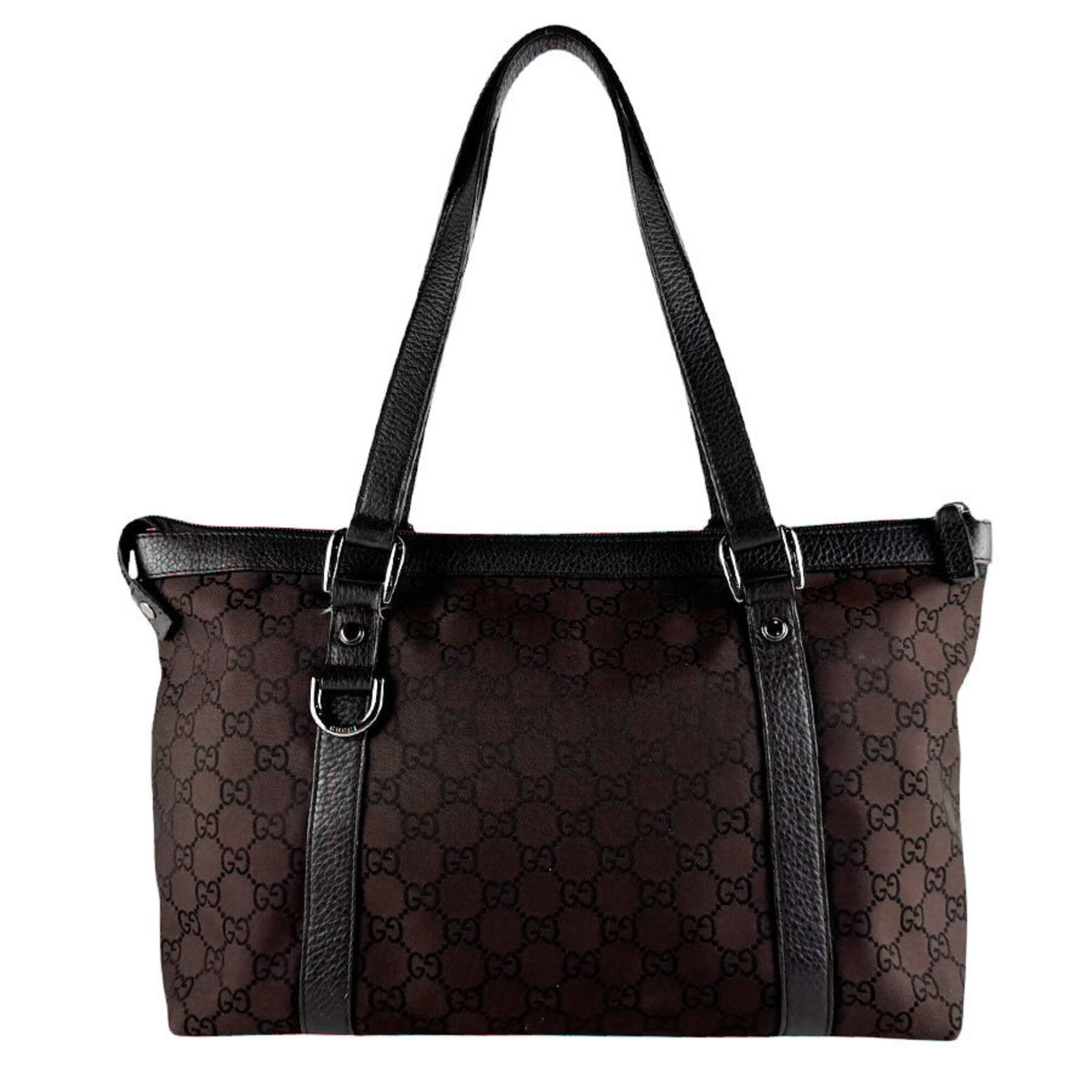 Gucci Brown Nylon Canvas Leather Handbag (Pre-Owned)