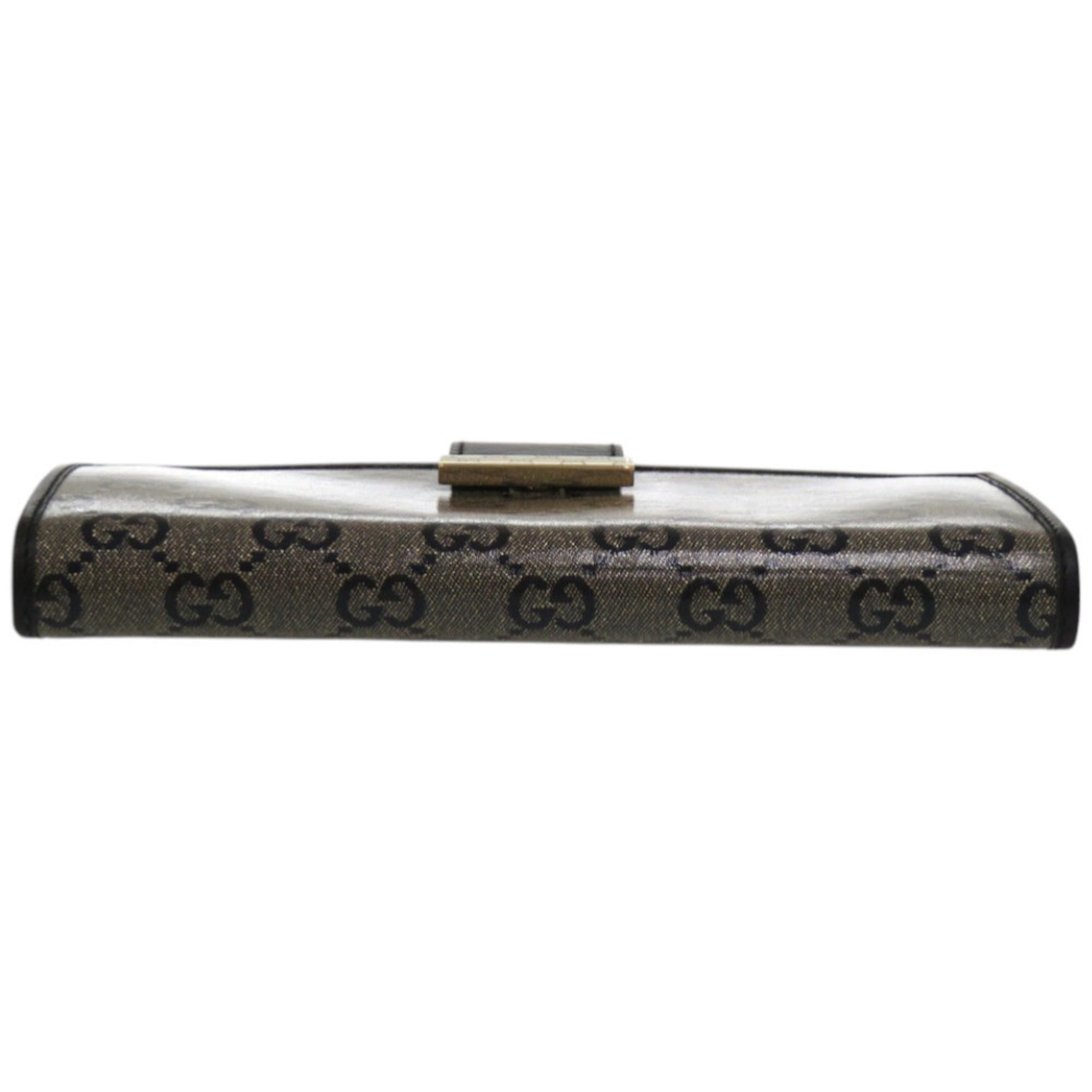 Gucci Gold Black Pvc Leather Long Wallet (Bi-Fold) (Pre-Owned)