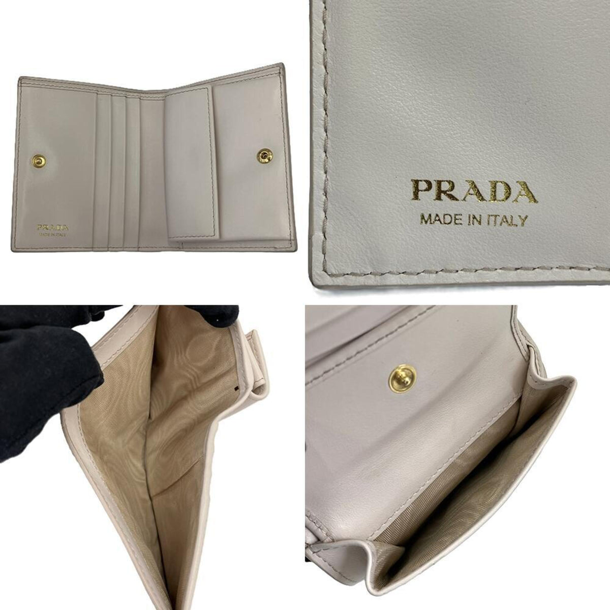 Prada Beige Purple Saffiano Triangle Leather Wallet (Bi-Fold) (Pre-Owned)
