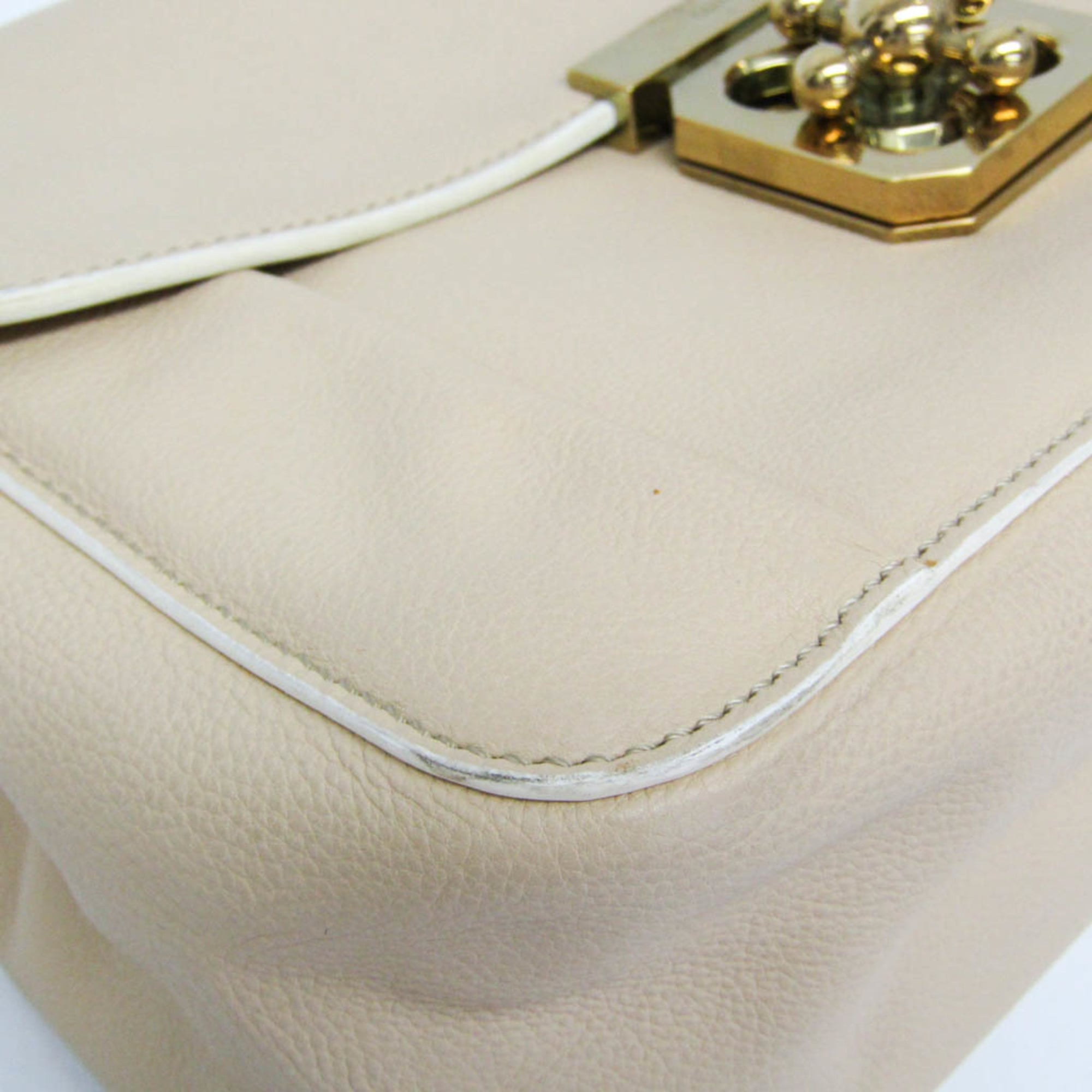 Chloe Elsie Chain Shoulder Bag Leather Beige Leather Shoulder Bag Bag (Pre-Owned)