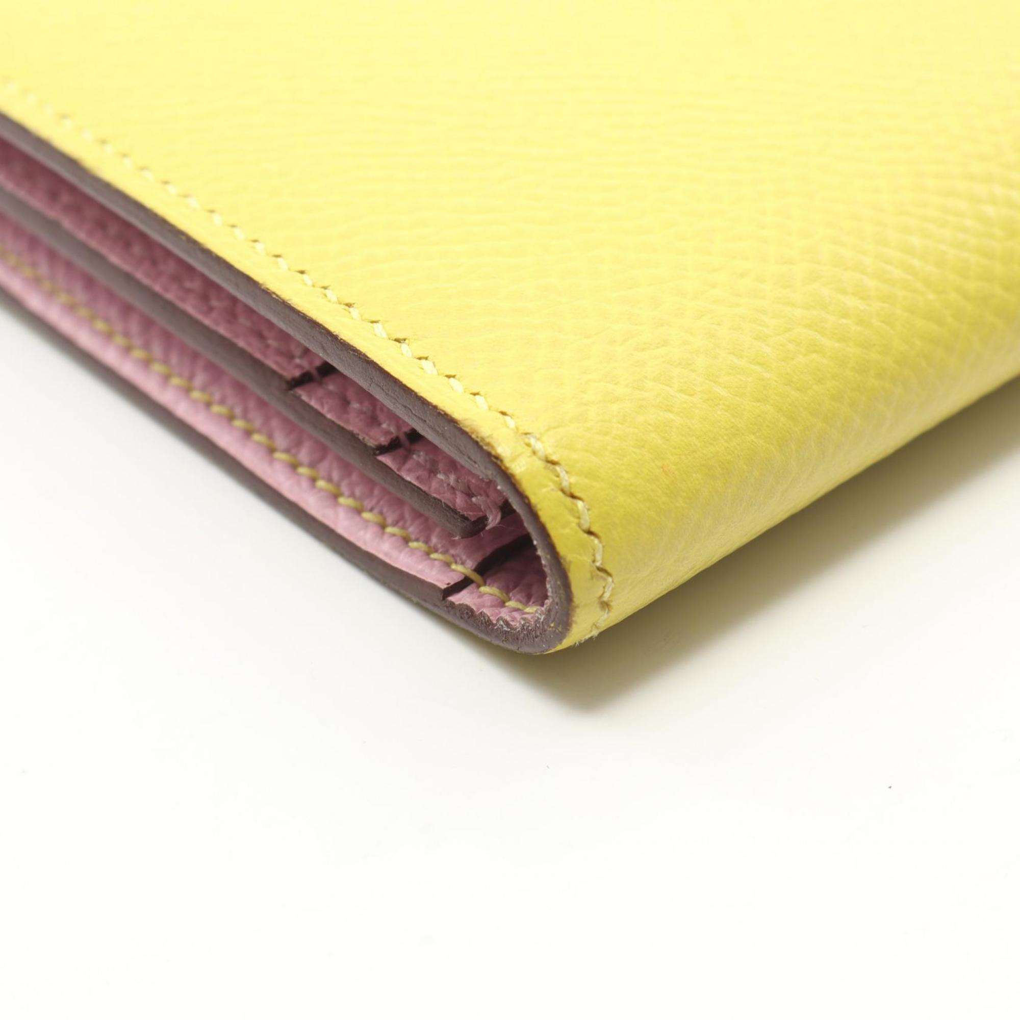 Hermes Lime Yellow Epsom Leather Leather Long Wallet (Bi-Fold) (Pre-Owned)