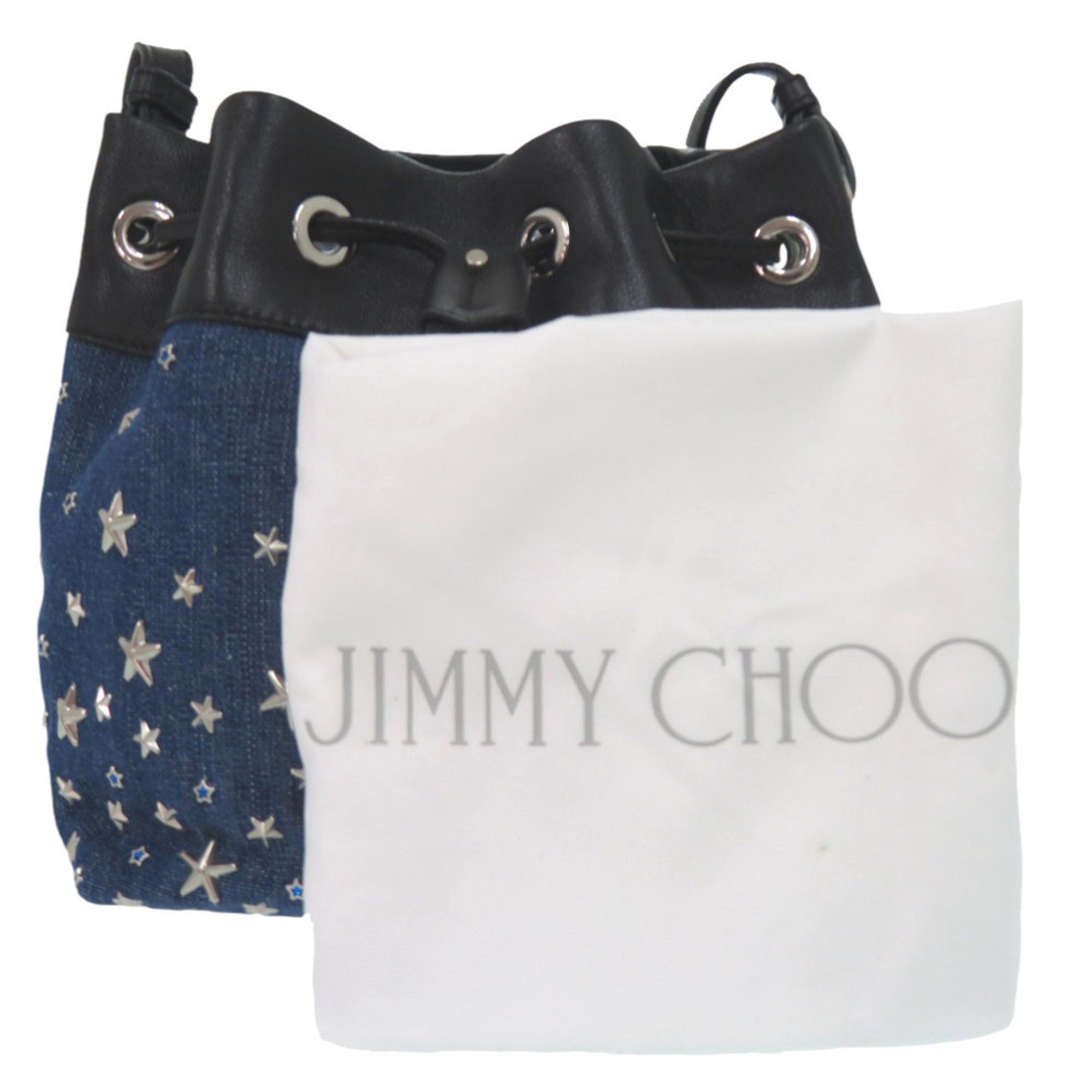 Jimmy Choo Black Blue Denim Leather Shoulder Bag (Pre-Owned)