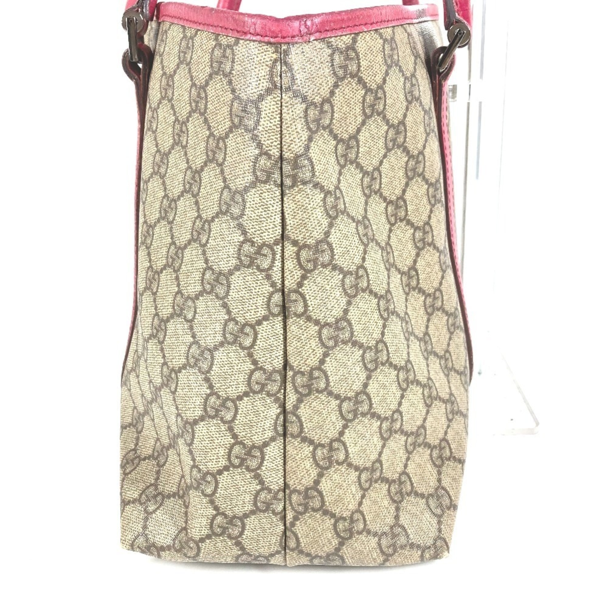 Gucci Beige Pink Gg Supreme Canvas Leather Shoulder Bag Tote Bag (Pre-Owned)