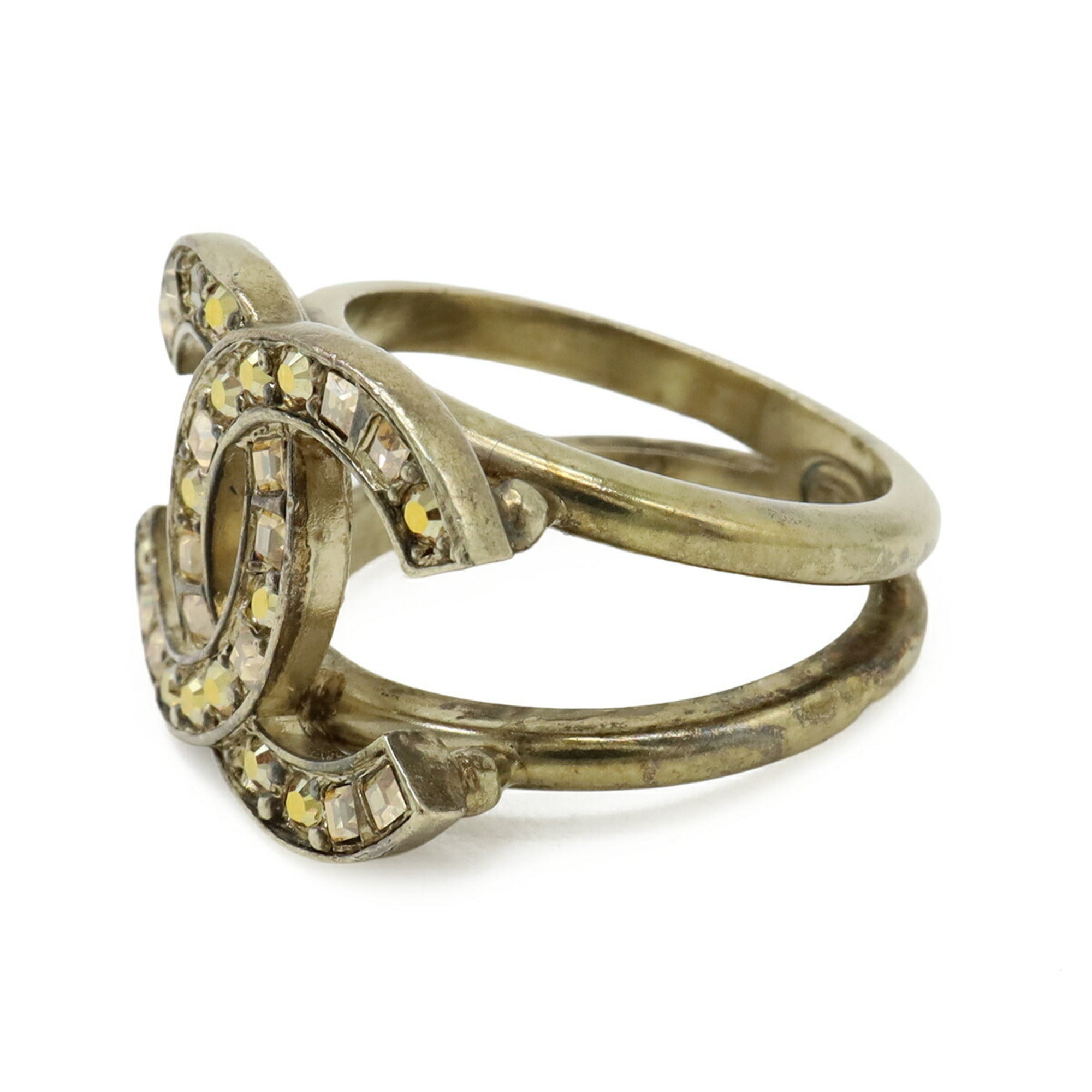 Chanel Gold Plating Rhinestone Band Ring (Pre-Owned)