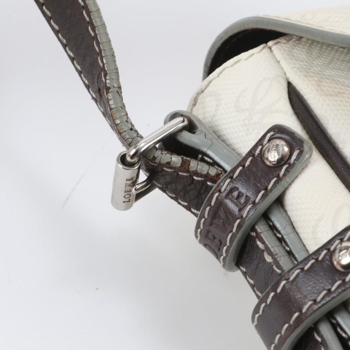 Loewe Brown Ivory Leather Coated Canvas Handbag Shoulder Bag (Pre-Owned)
