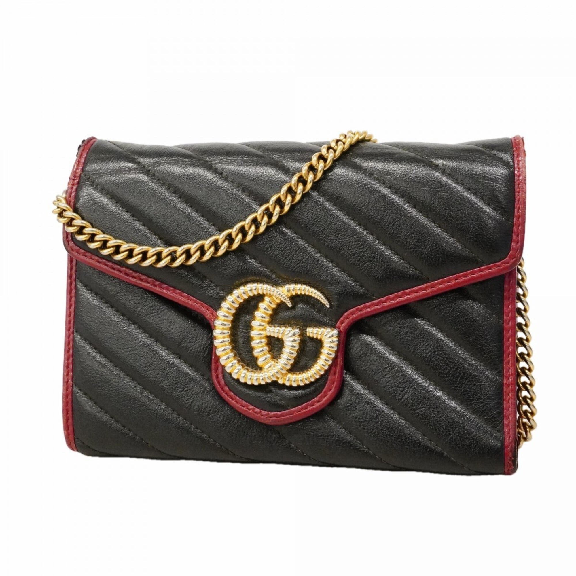 Gucci Black Leather Chain/Shoulder Wallet (Pre-Owned)
