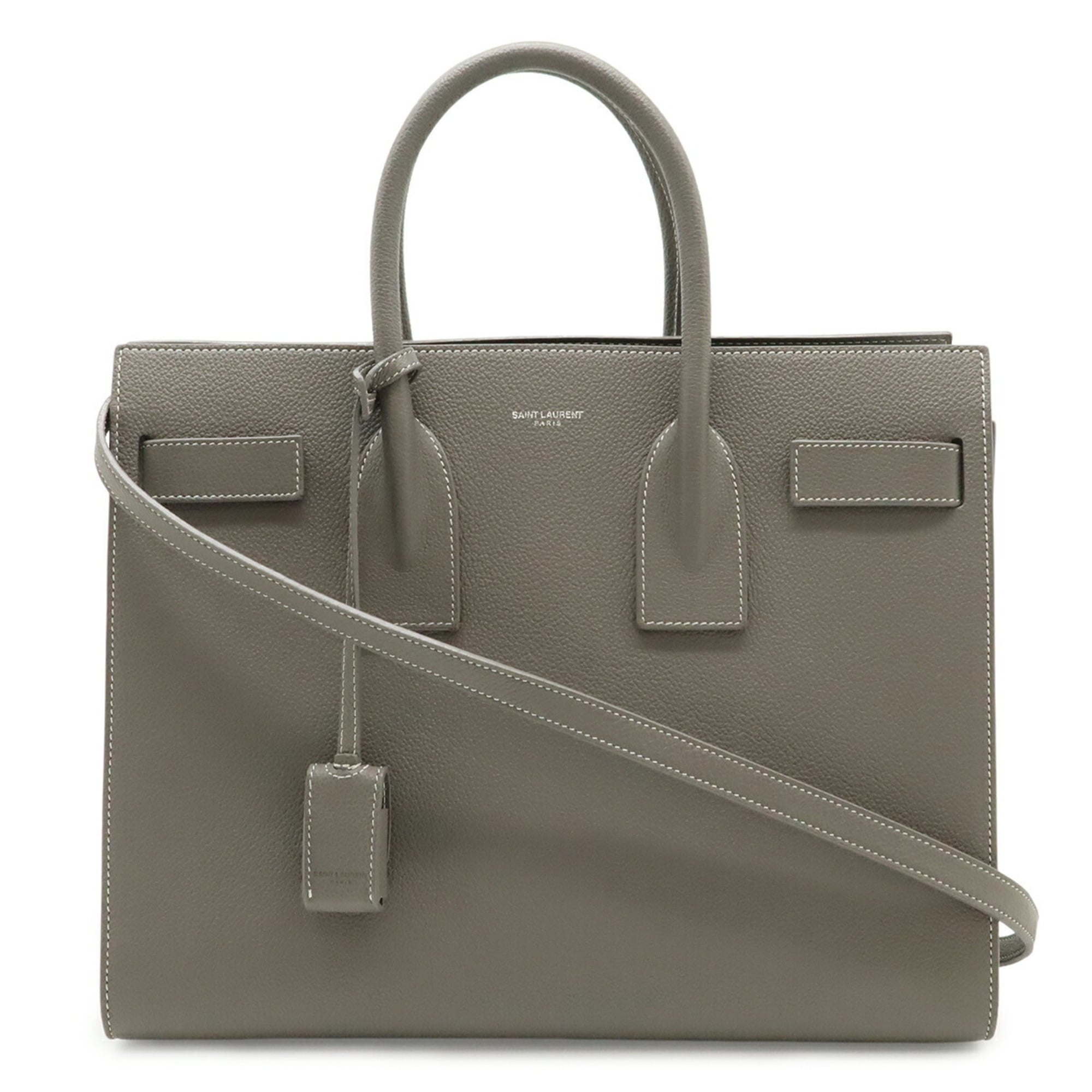 Yves Saint Laurent Gray Leather Handbag Pouch (Pre-Owned)