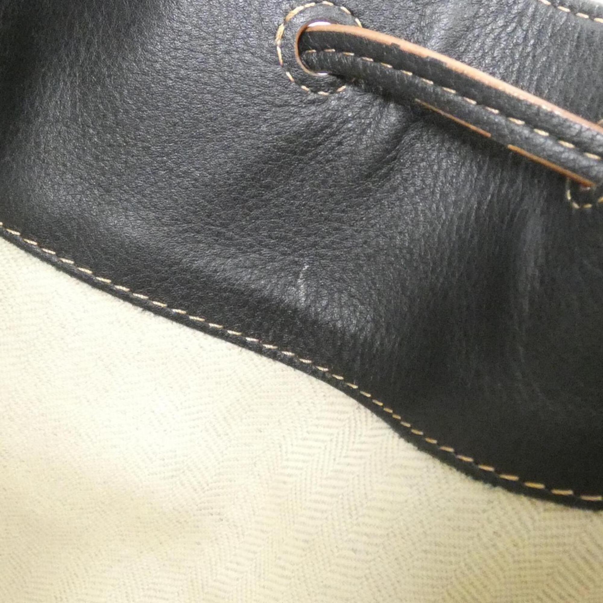 Loewe Beige Black Linen Leather Shoulder Bag (Pre-Owned)