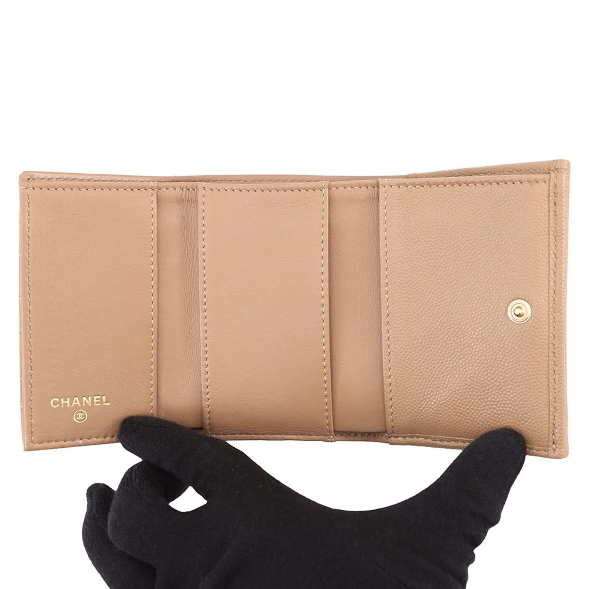 Chanel Matelasse Beige Grained Calfskin Wallet (Tri-Fold) (Pre-Owned)