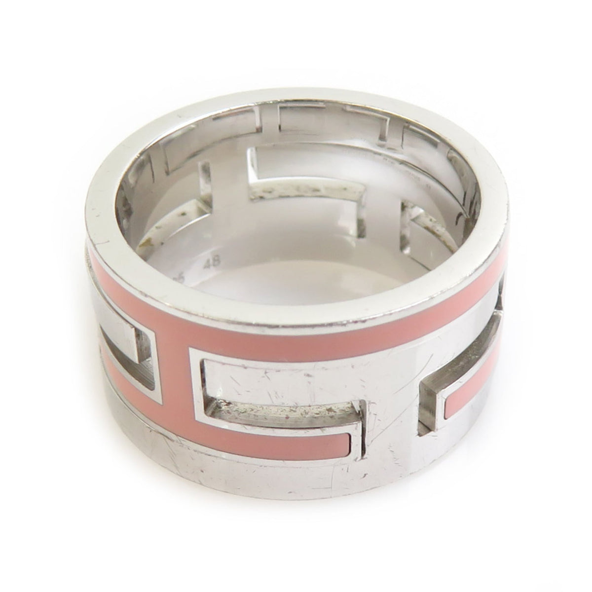 Hermes Silver Pink Enamel Silver 925 Band Ring (Pre-Owned)