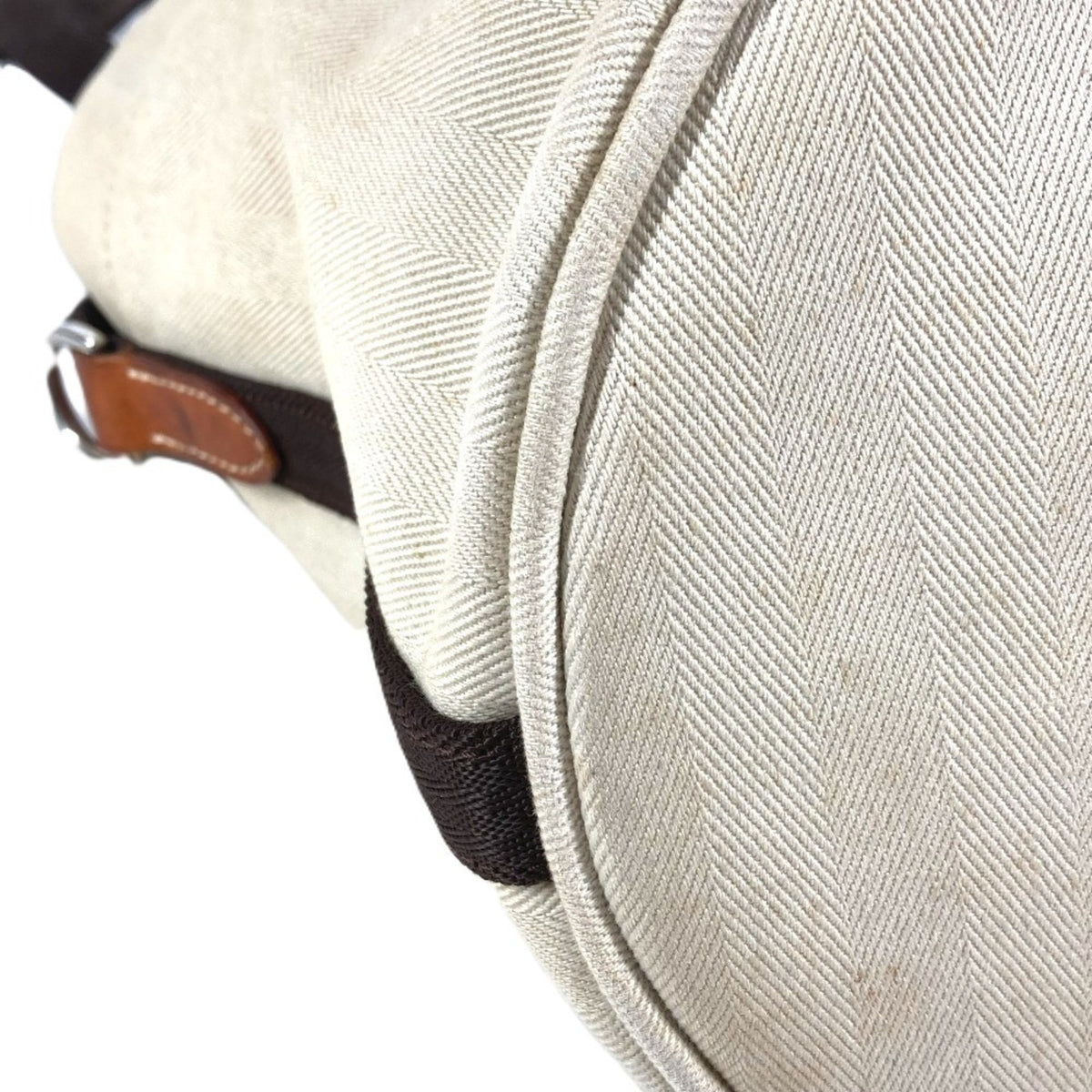 Hermes Beige Leather Canvas Handbag Shoulder Bag (Pre-Owned)