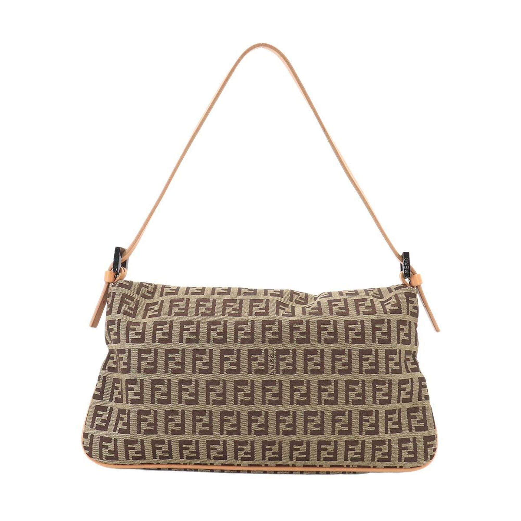 Fendi Beige Brown Canvas Leather Handbag Shoulder Bag (Pre-Owned)