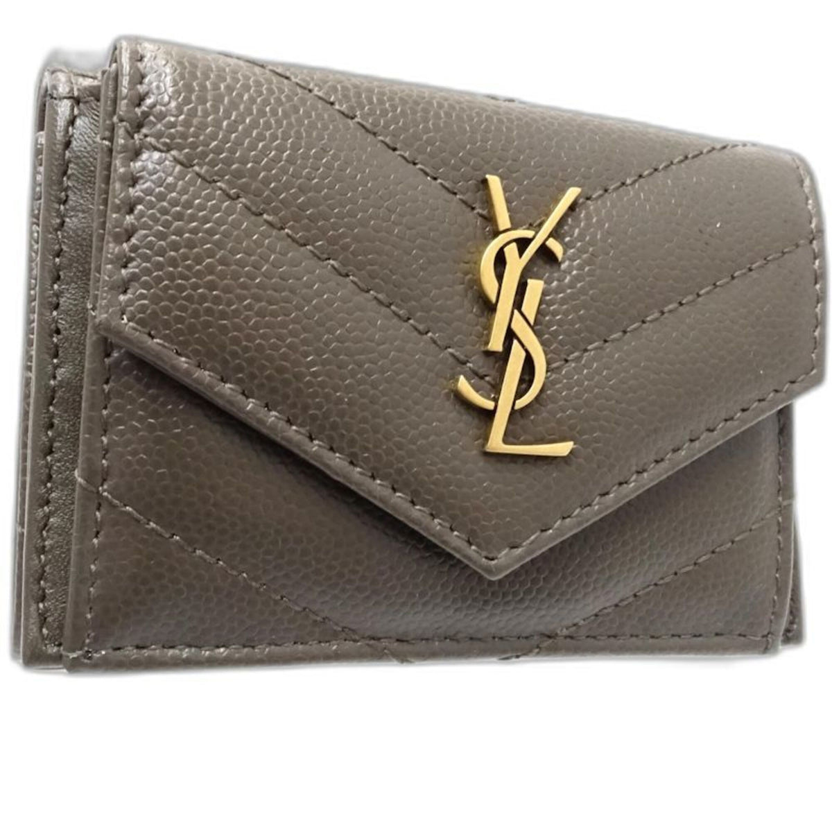 Saint Laurent Dark Gray Leather Wallet (Tri-Fold) (Pre-Owned)