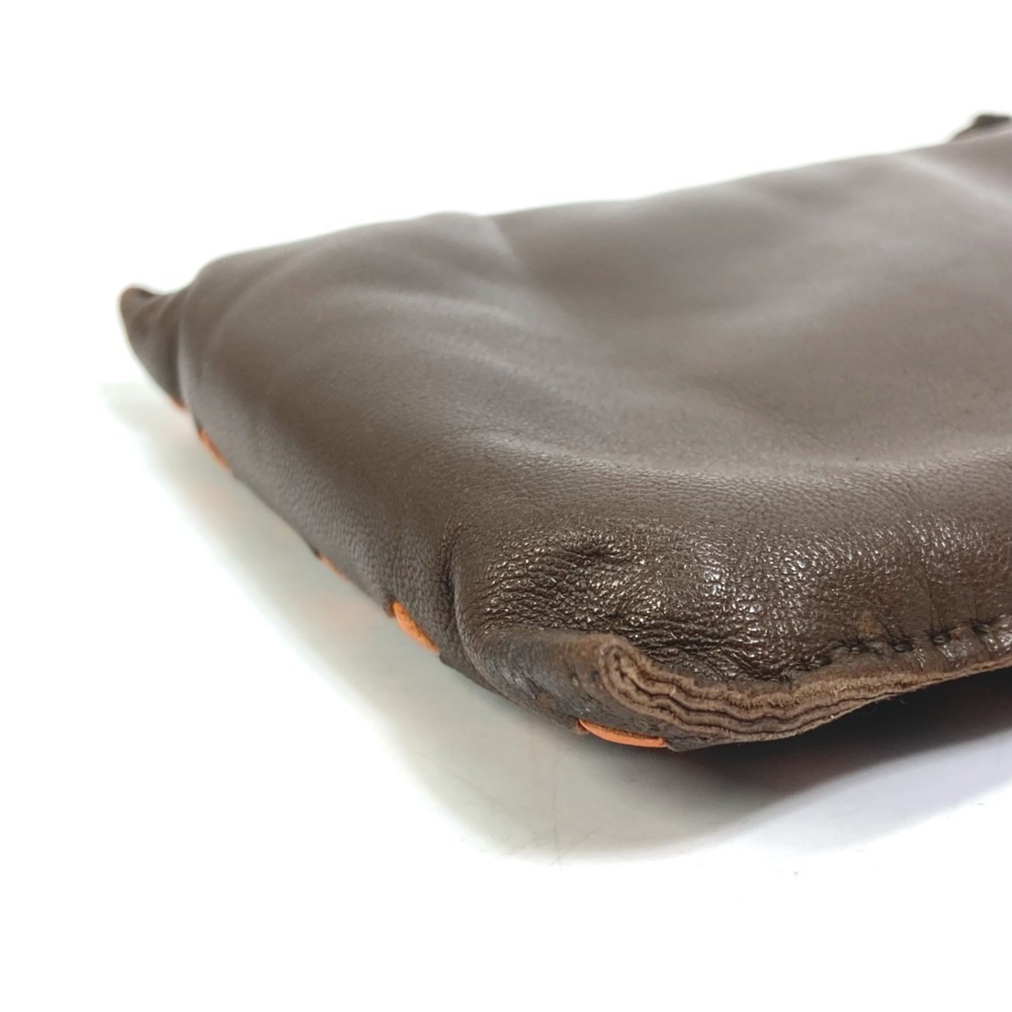 Hermes Brown Orange Agneau Milo Pouch (Pre-Owned)