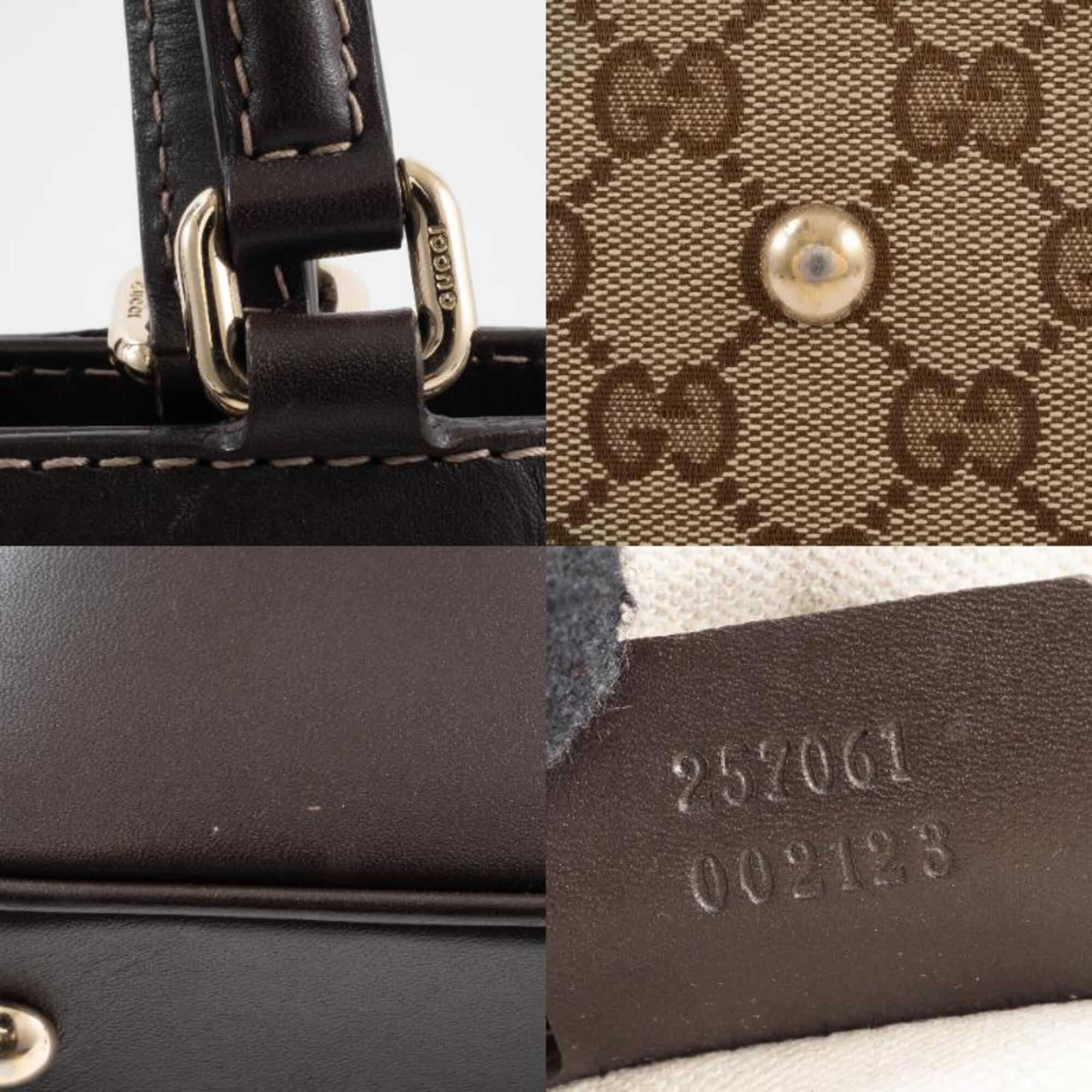 Gucci Gg Canvas Beige Brown Gg Canvas Leather Handbag (Pre-Owned)