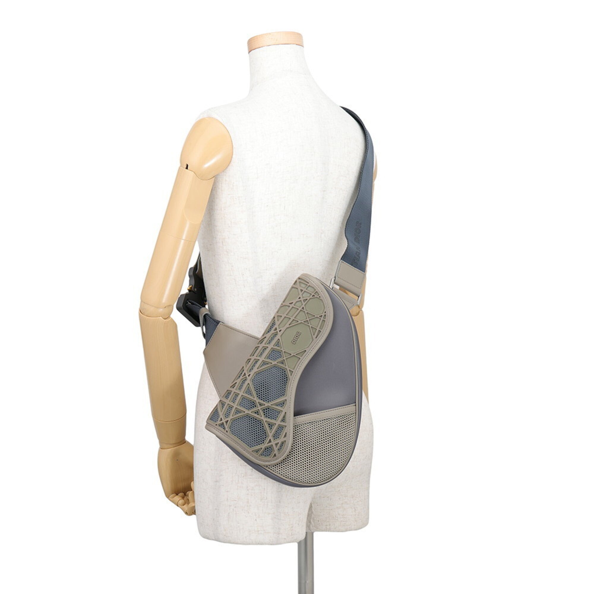 Christian Dior Beige Gray Nylon Rubber Saddle Bag Sling Bag (Pre-Owned)