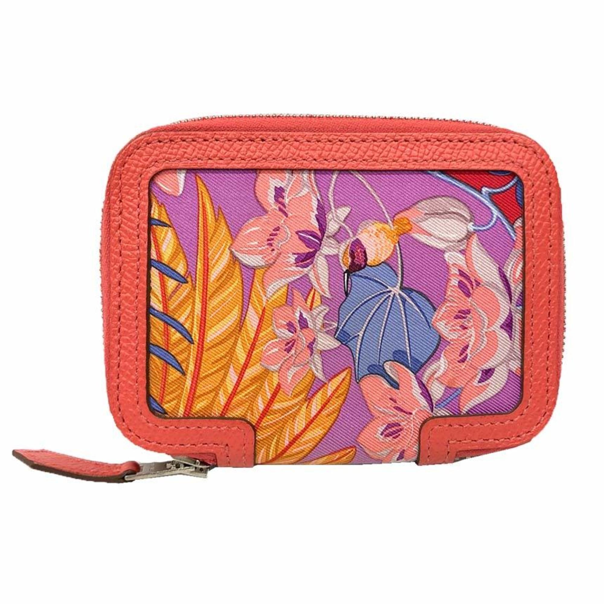 Hermes Rose Jaipur Silk Epsom Leather Coin Purse/Coin Case (Pre-Owned)
