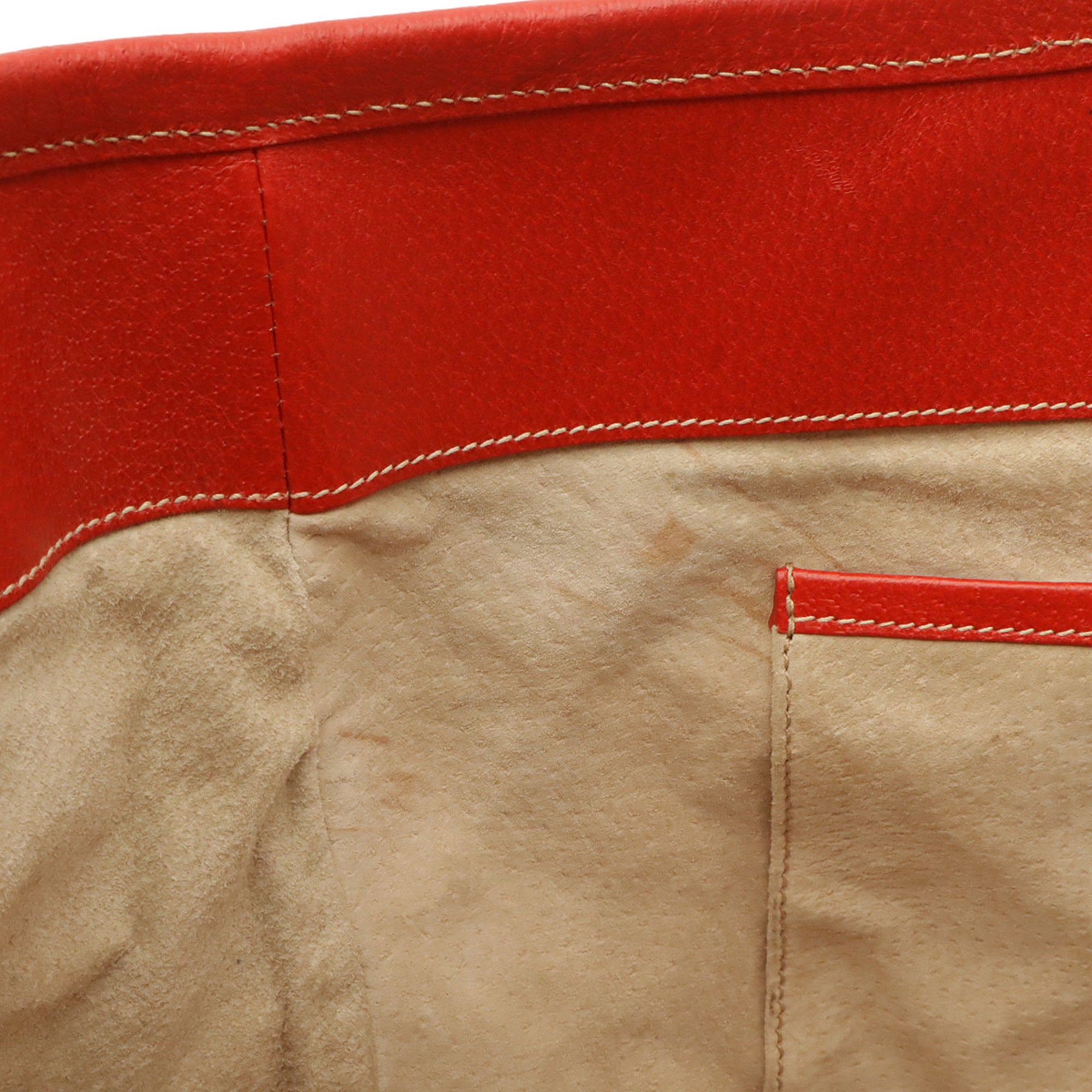Prada Beige Red Color Canvas Leather Shoulder Bag Tote Bag (Pre-Owned)