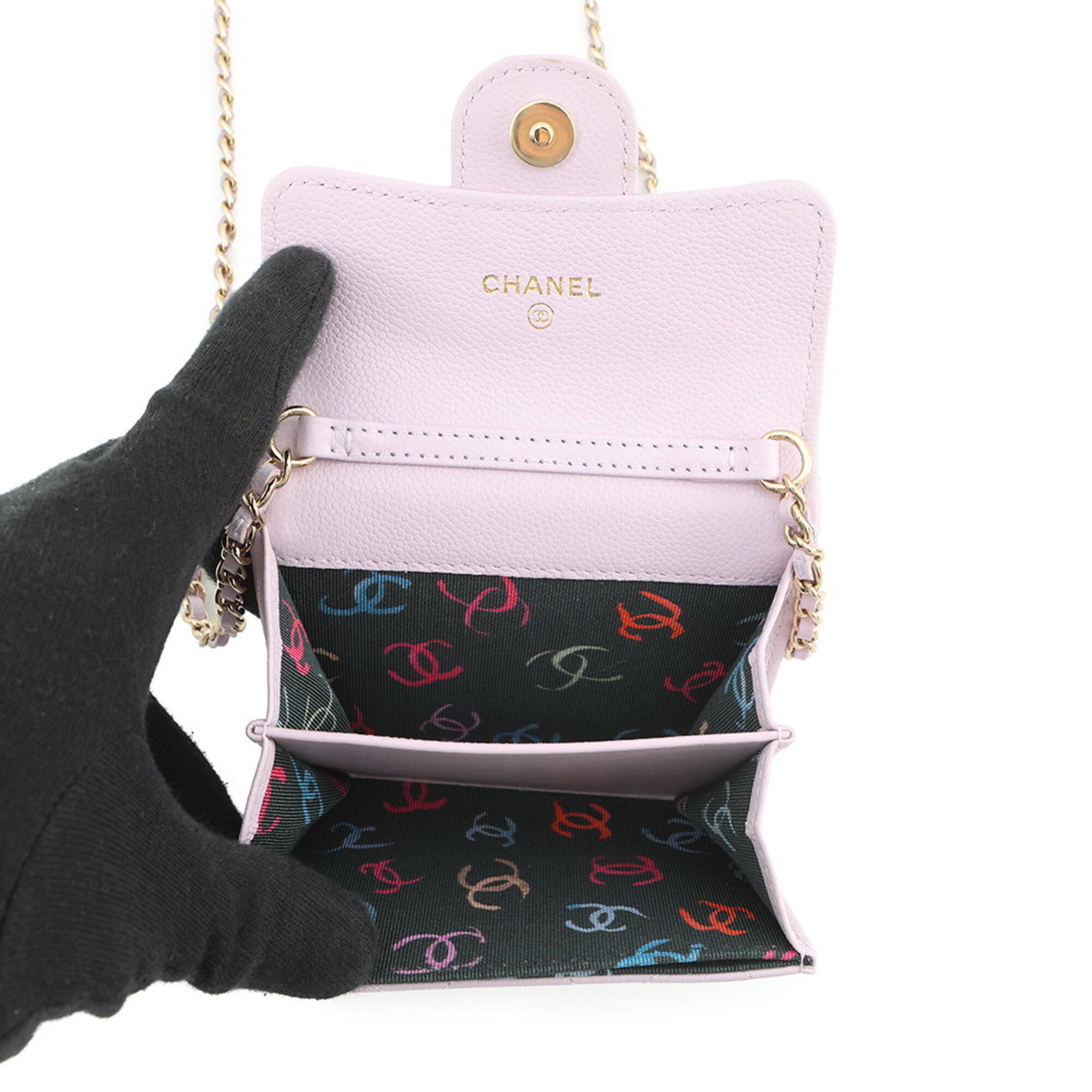 Chanel Light Pink Grained Calfskin Chain/Shoulder Wallet (Pre-Owned)