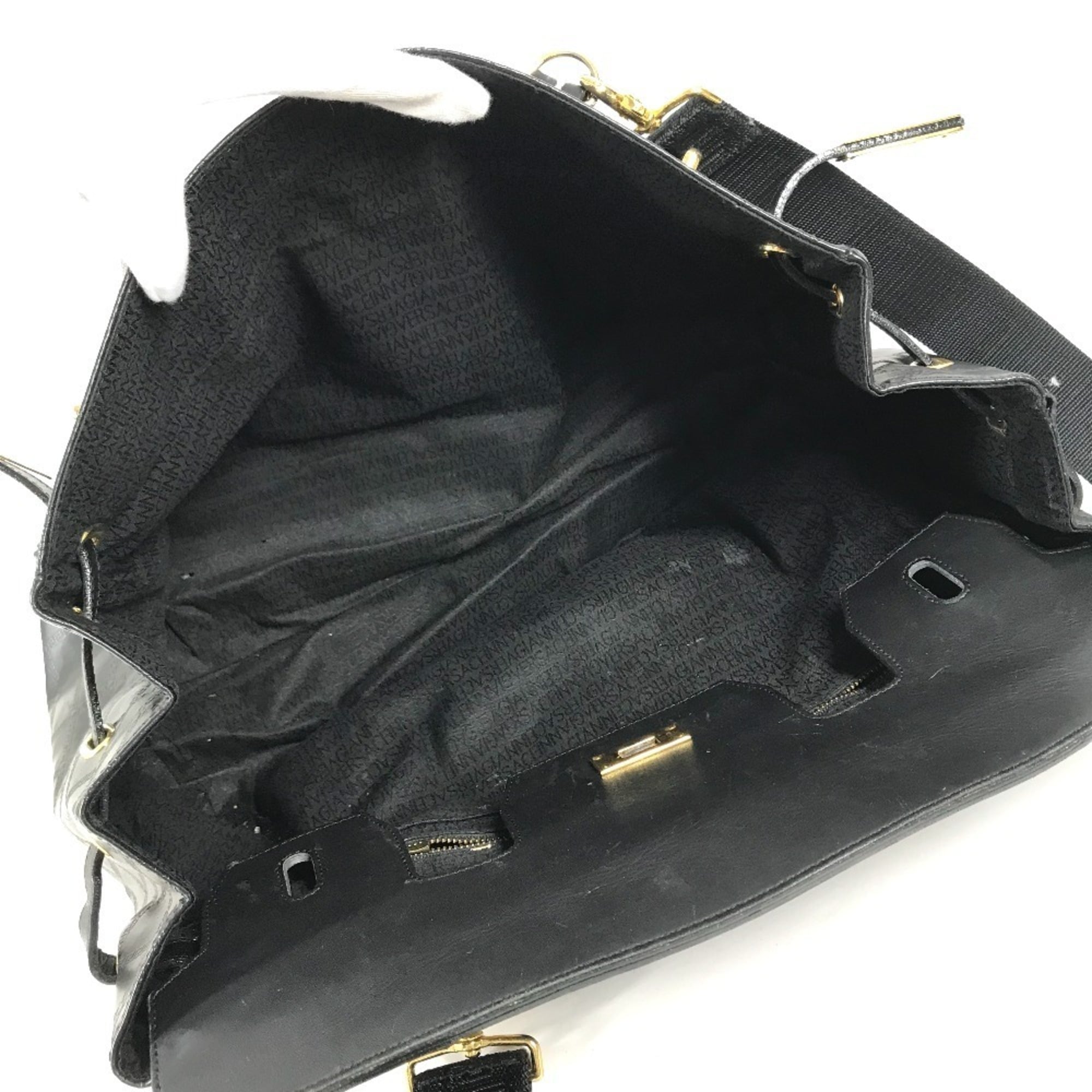 Versace Black Leather Boston Bag Handbag (Pre-Owned)