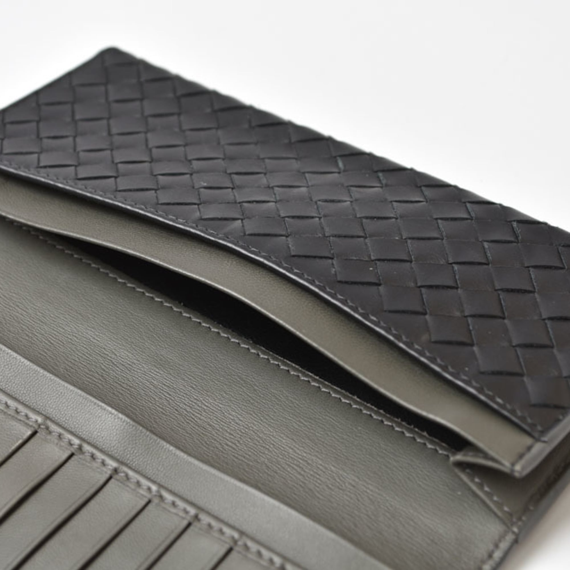 Bottega Veneta Black Khaki Leather Coin Purse/Coin Case (Pre-Owned)