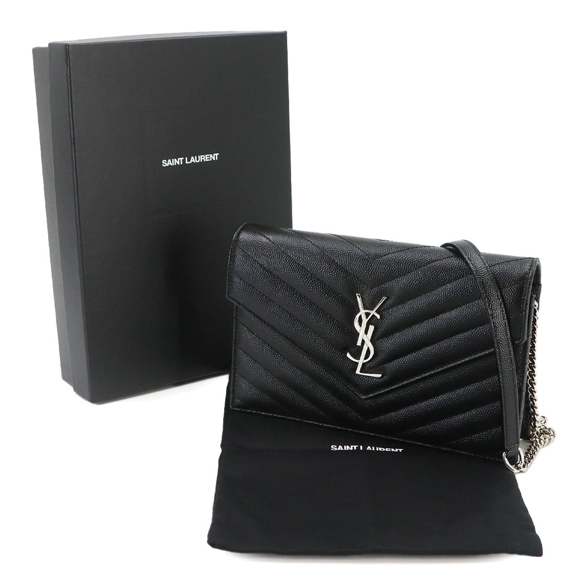 Saint Laurent Black Leather Chain/Shoulder Wallet (Pre-Owned)