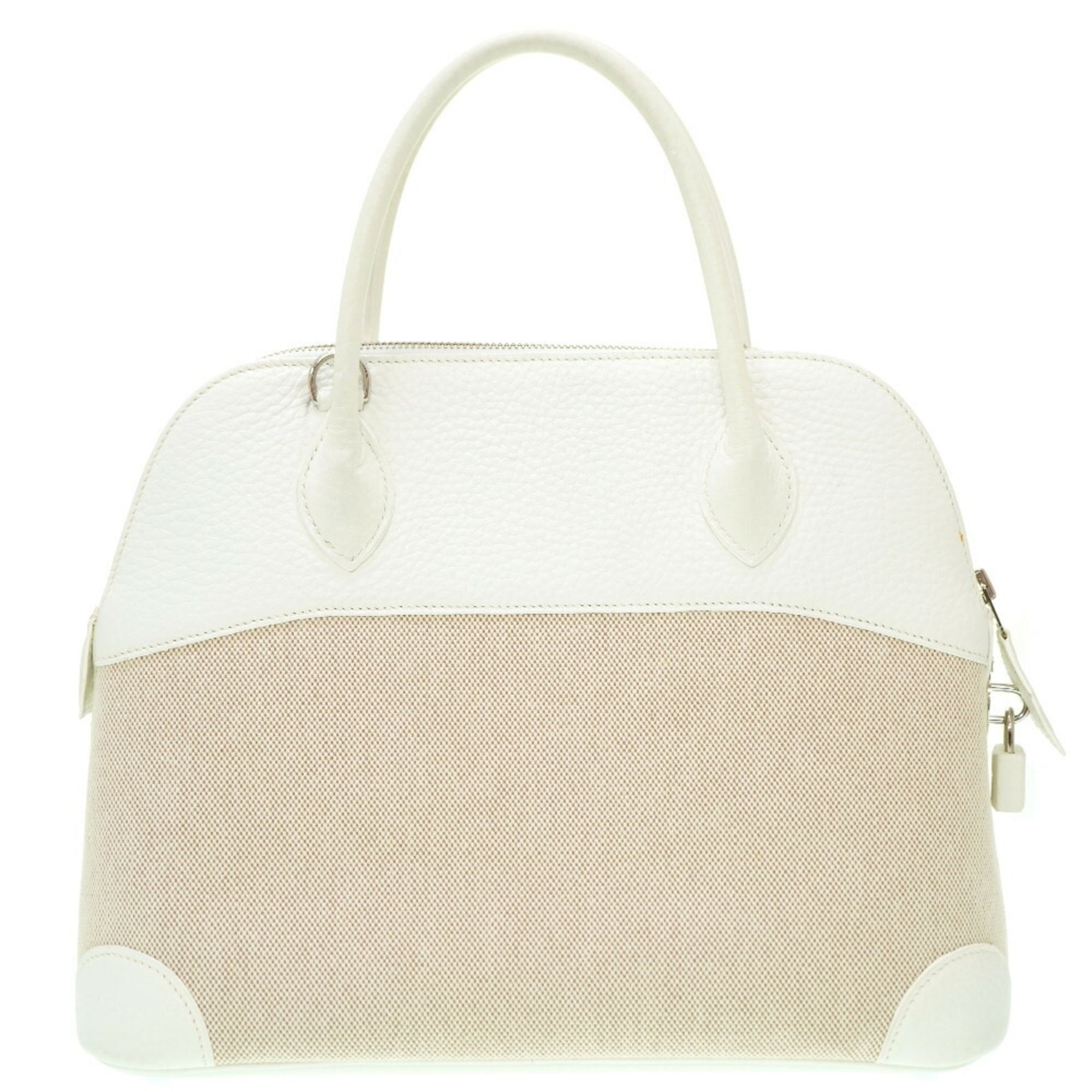 Hermes Bolide White Toile H Taurillon Clemence Leather Handbag (Pre-Owned)